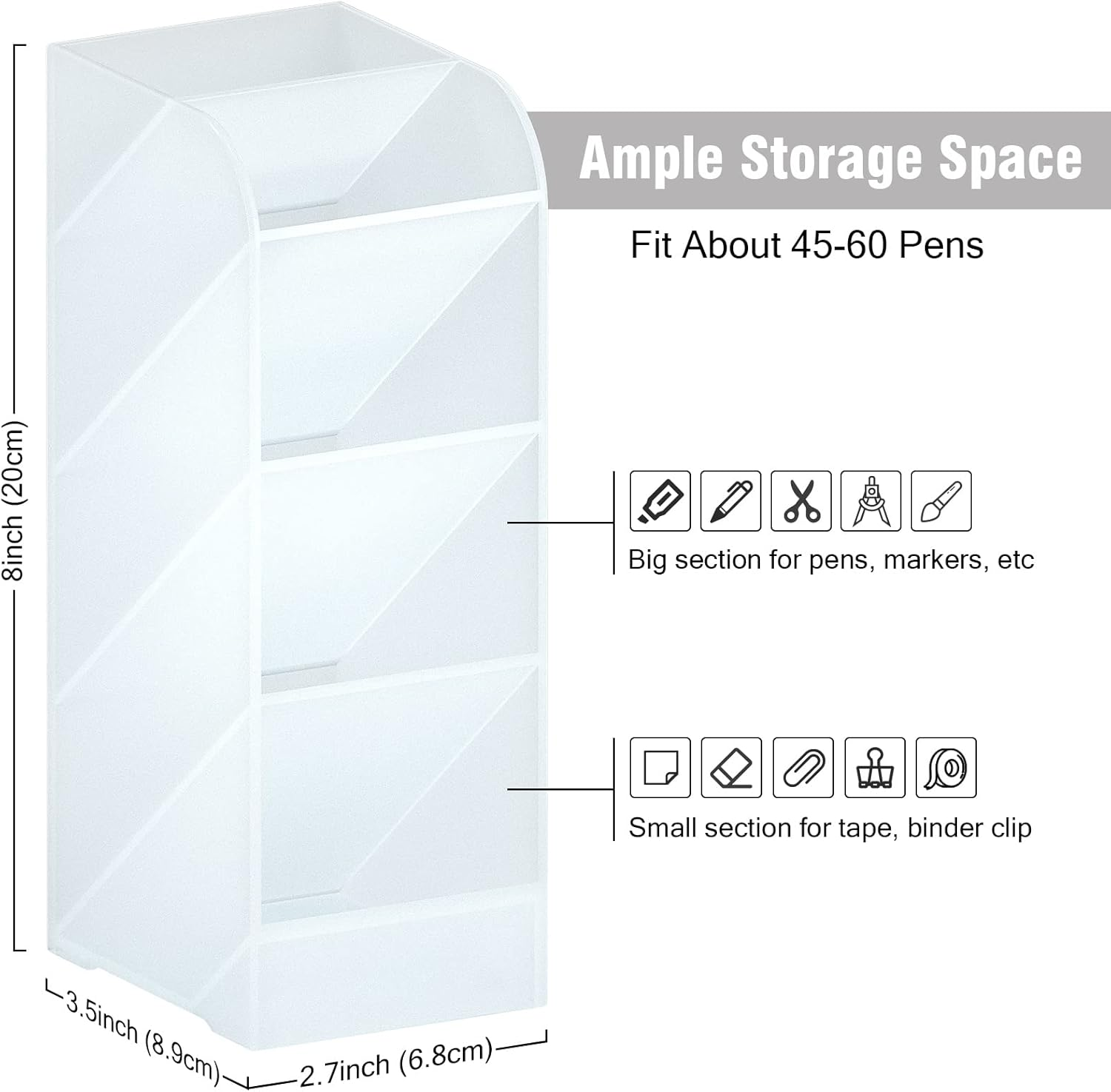 Asten Pen Holder, Pencil Holder for Desk, Pen Organizer for Office, School, Desktop, Large Capacity Pen Storage Organizer with 5 Compartment for Pens, Markers, Makeup Brush, Cosmetics (Clear, 1 Pack) - Pink image number 1