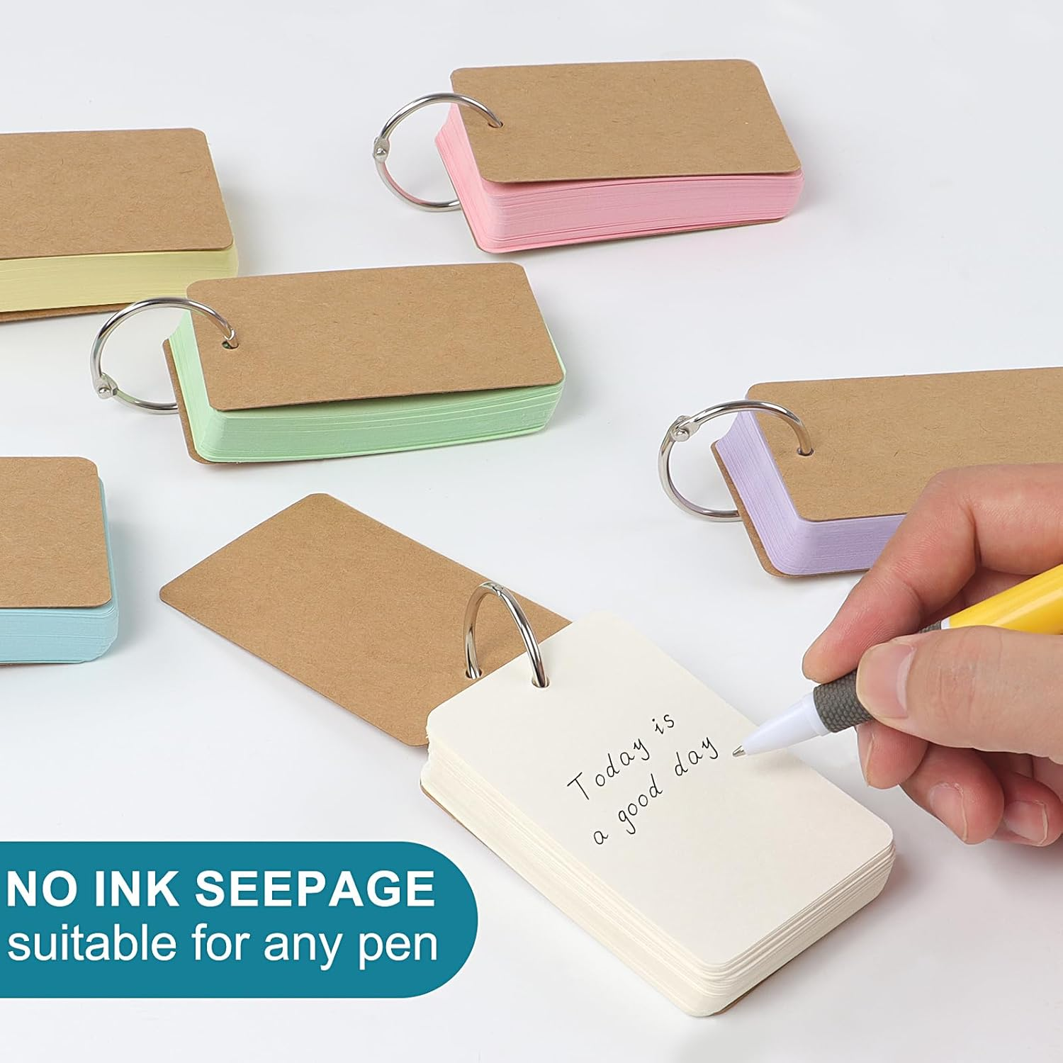 300 Pcs Blank Flash Cards with Binder Rings, 3.54 * 2.13 Inch 6 Packs Colored Kraft Paper Revision Cards, Mini Index Cards for Home, School,Office Learning and Memory image number 2