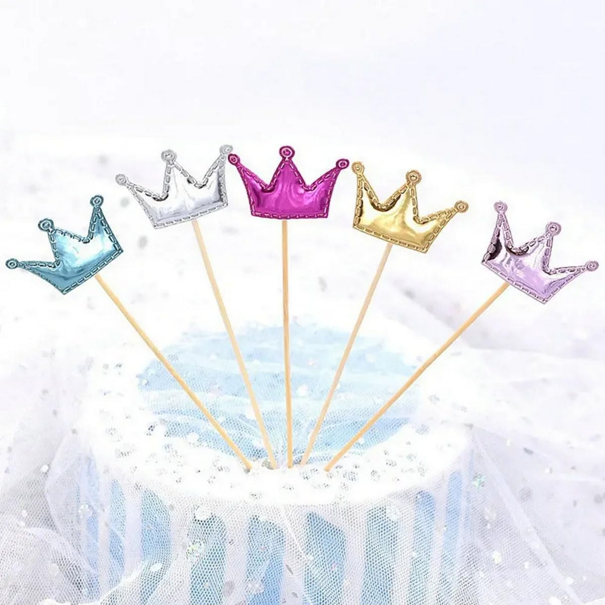 200Pcs Colorful Cake Toppers Sticks Cupcake Toppers Stars Crown Heart Cake Decorations,Pu Material Cake Toppers Sticks for DIY Holiday Cake Insert Birthday Wedding Party Supplies image number 4