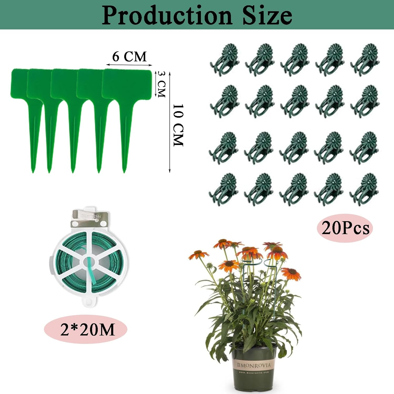 33Pcs Plant Support Stakes,12Pcs Semicircular Plant Stakes for Indoor Plants,20Pcs Plant Clips,Plant Sticks Support Tall for Monstera,Tomatoes,Rose image number 4