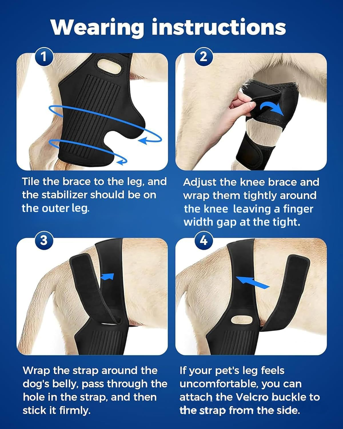 New Dog Knee Brace Ligament Tear Protection Rehabilitation Belt with Ten Bones (Black, L) image number 3