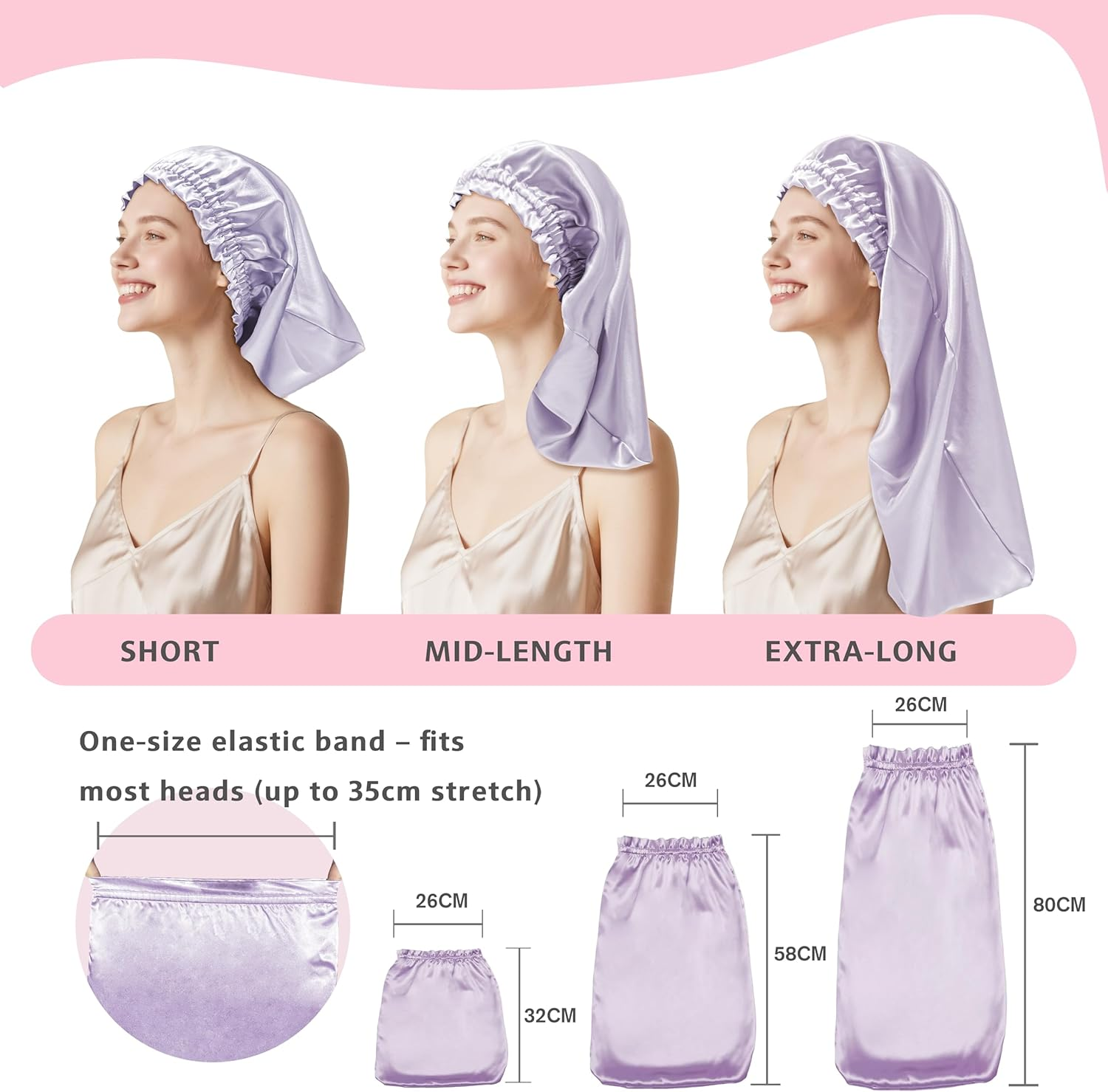 Townssilk Silk Bonnet for Sleeping, 100% 22 Momme Mulberry Silk for Women, Luxurious, Breathable, Fits Secure Overnight & Pressure Free, Ideal for Long & Curly Hair - Lavender 58 Cm image number 5