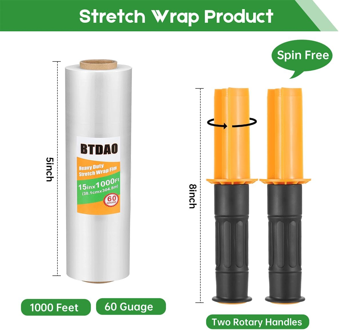 Stretch Wrap Stretch Film with Handles 15" X 1000 Feet Shrink Wrap Packing Moving Suppliers 60 Gauge Plastic Wrap for Pallet Wrapping Shipping and Surface Protection (1 Packs) image number 2