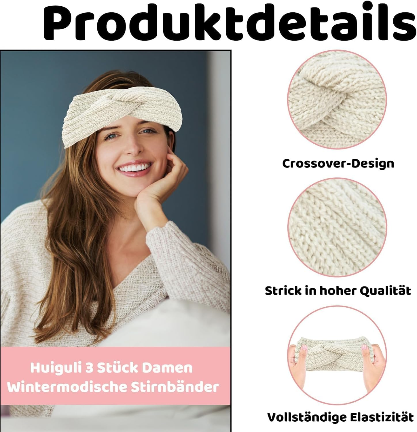 Women'S Winter Headband, Pack of 3 Ear Warmers, Sports Headband, Men, Grey and Beige image number 5