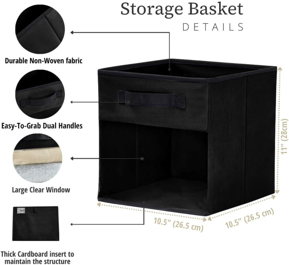 DECOMOMO Storage Bins, Cube Storage Bin with Window, Fabric Storage Cubes for Shelves (11" / 6Pcs, Black) image number 3
