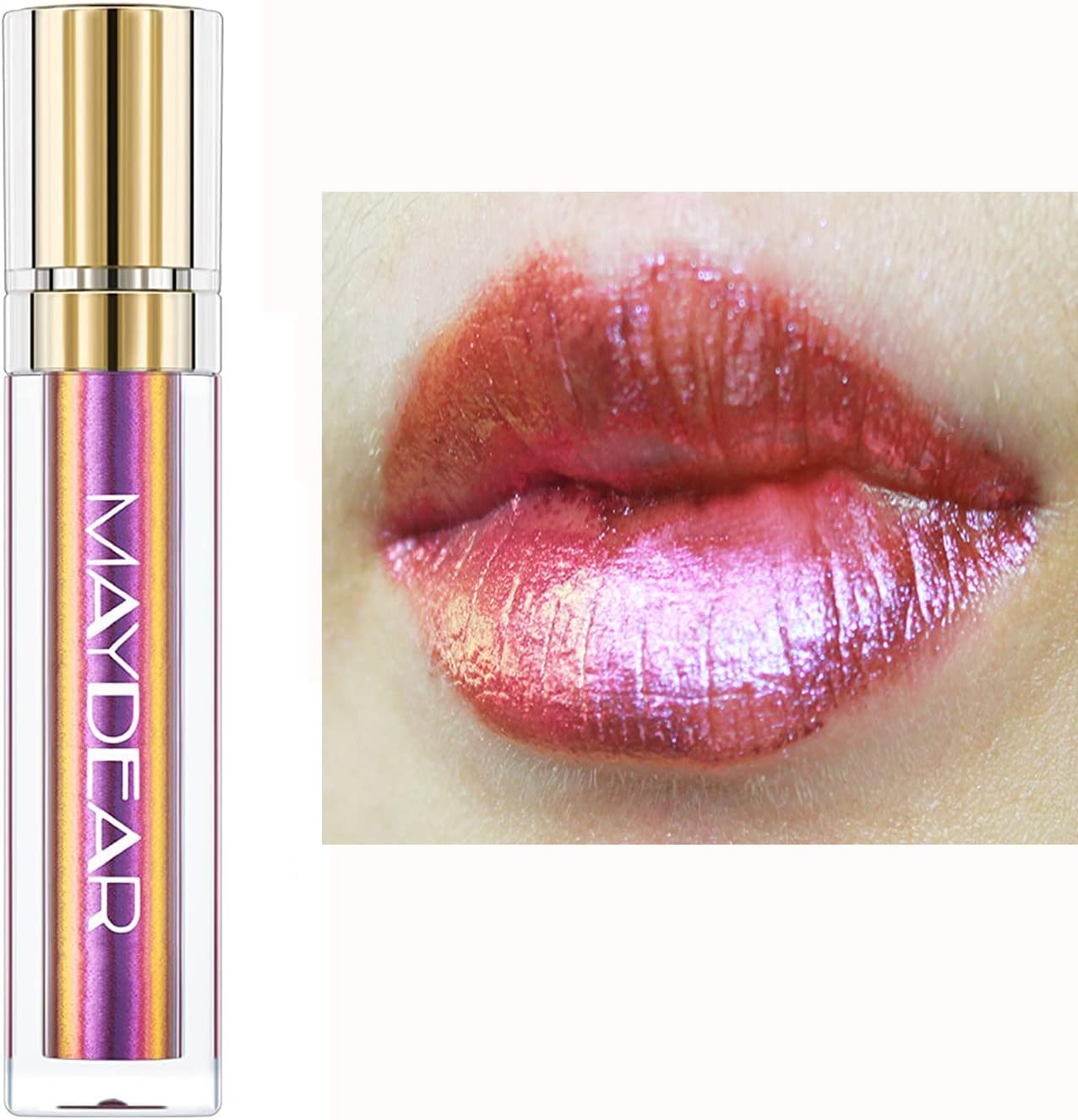 Maydear Chameleon Lipstick Durable Waterproof Colorful Diamond Shimmer Lip Gloss for Women Girls Makeup Set