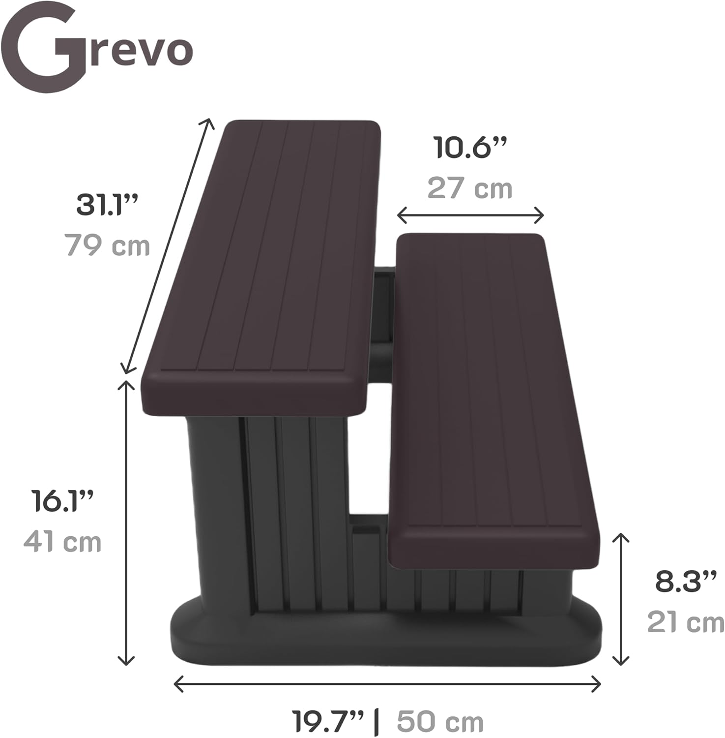 GREVO Hot Tub Steps Spa Steps for round or Straight Sided Spa (Brown) image number 2