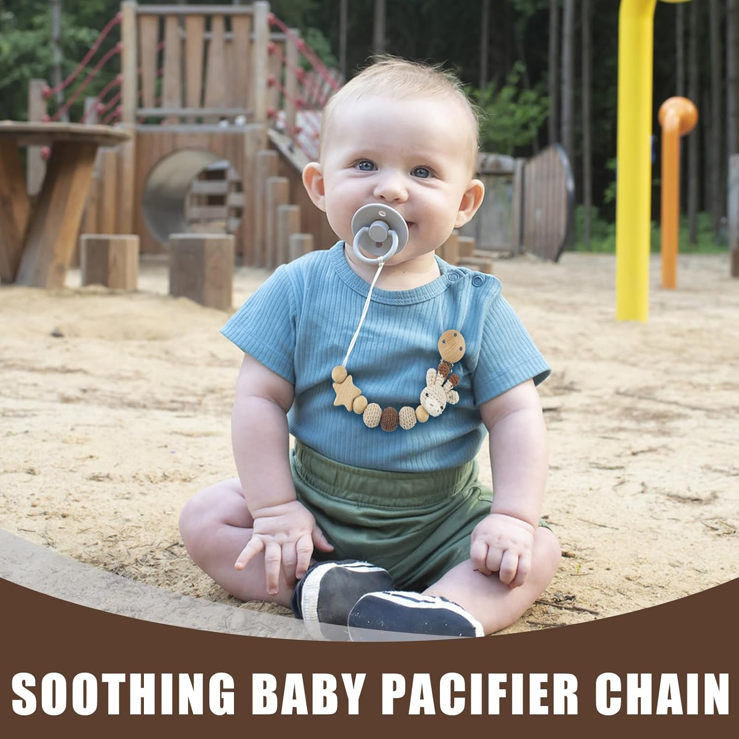 Homiliky Handmade Deer Dummy Chain & Cup Holder - Adjustable Bpa-Free Safety Strap for Pram/Pushchair, 2-In-1 Pacifier Clip & Storage Bag Accessories image number 1