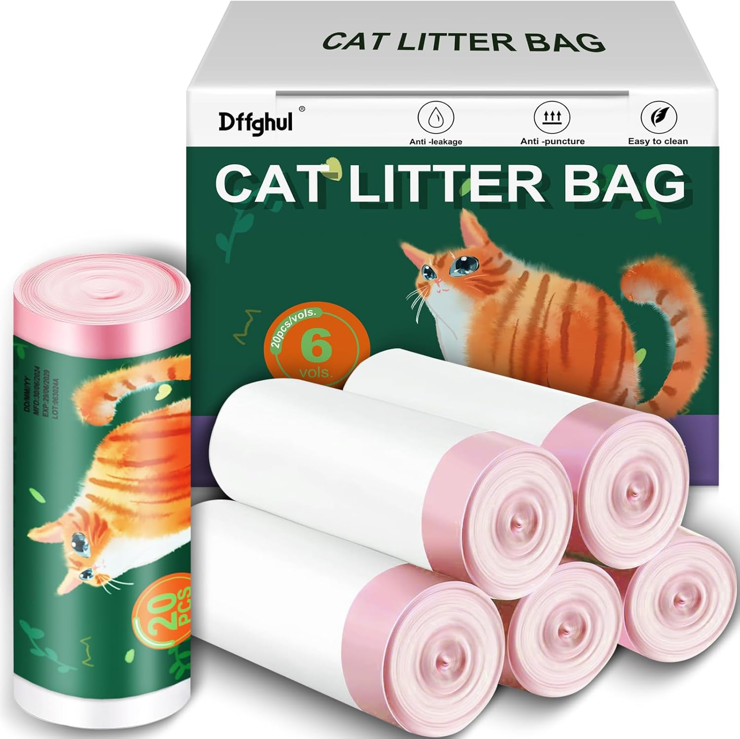 Cat Litter Box Liners, 120 Pack Kitty Bags, 21.6"X11.8" Unscented Drawstring Thick Disposable Litter Box Bags, Leak Proof for Litter Box image number 1