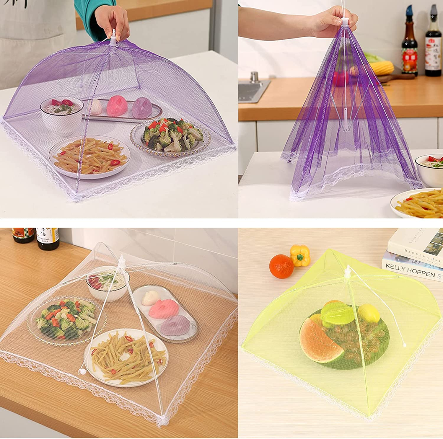 6 Pack Colored Mesh Food Cover Tents by Winknowl, Reusable and Collapsible Large 17" Pop-Up Food Net Protector Umbrella for BBQ, Picnics, Parties, Outdoor - 6 Pack White image number 7