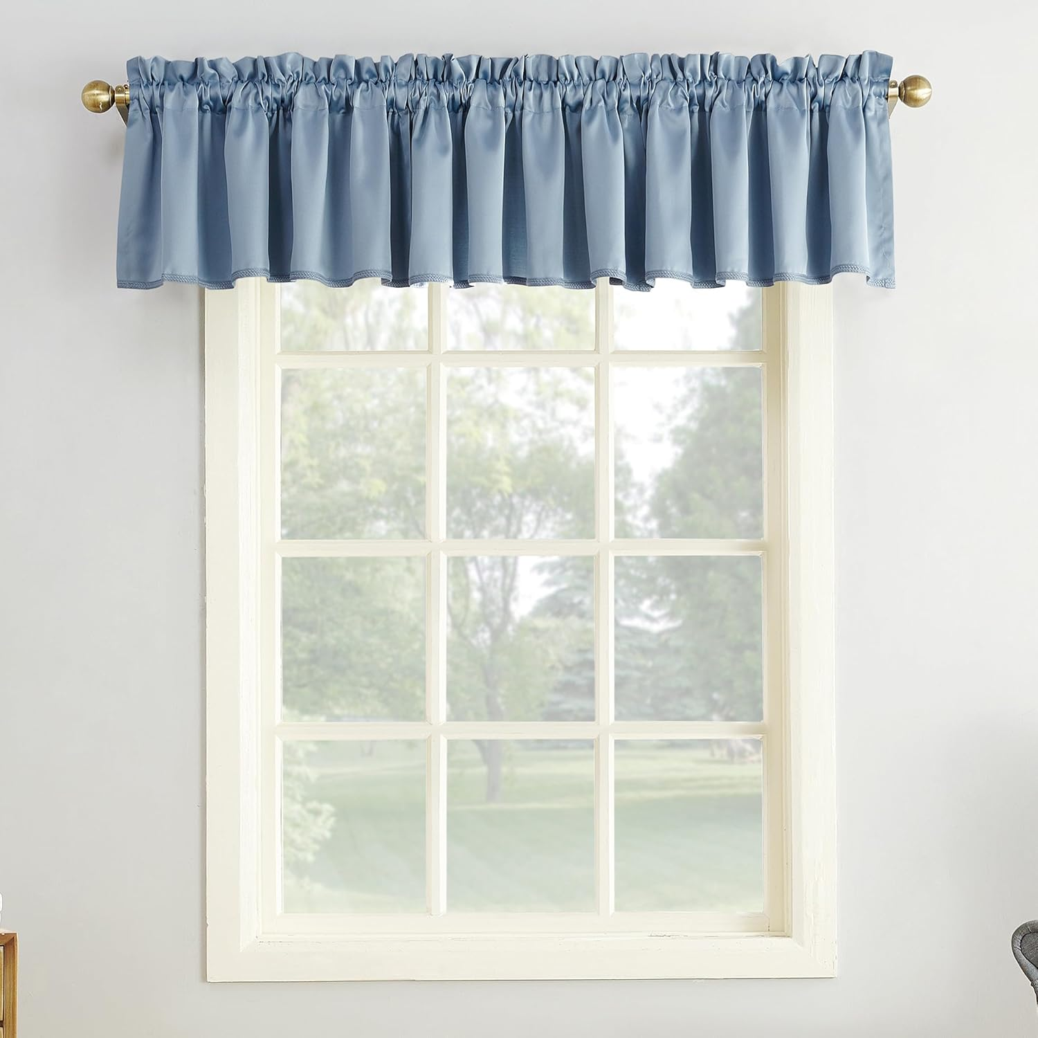 Sun Zero Barrow Solid Energy Efficient Rod Pocket Curtain Valance, 108" X 18", Navy image number 3