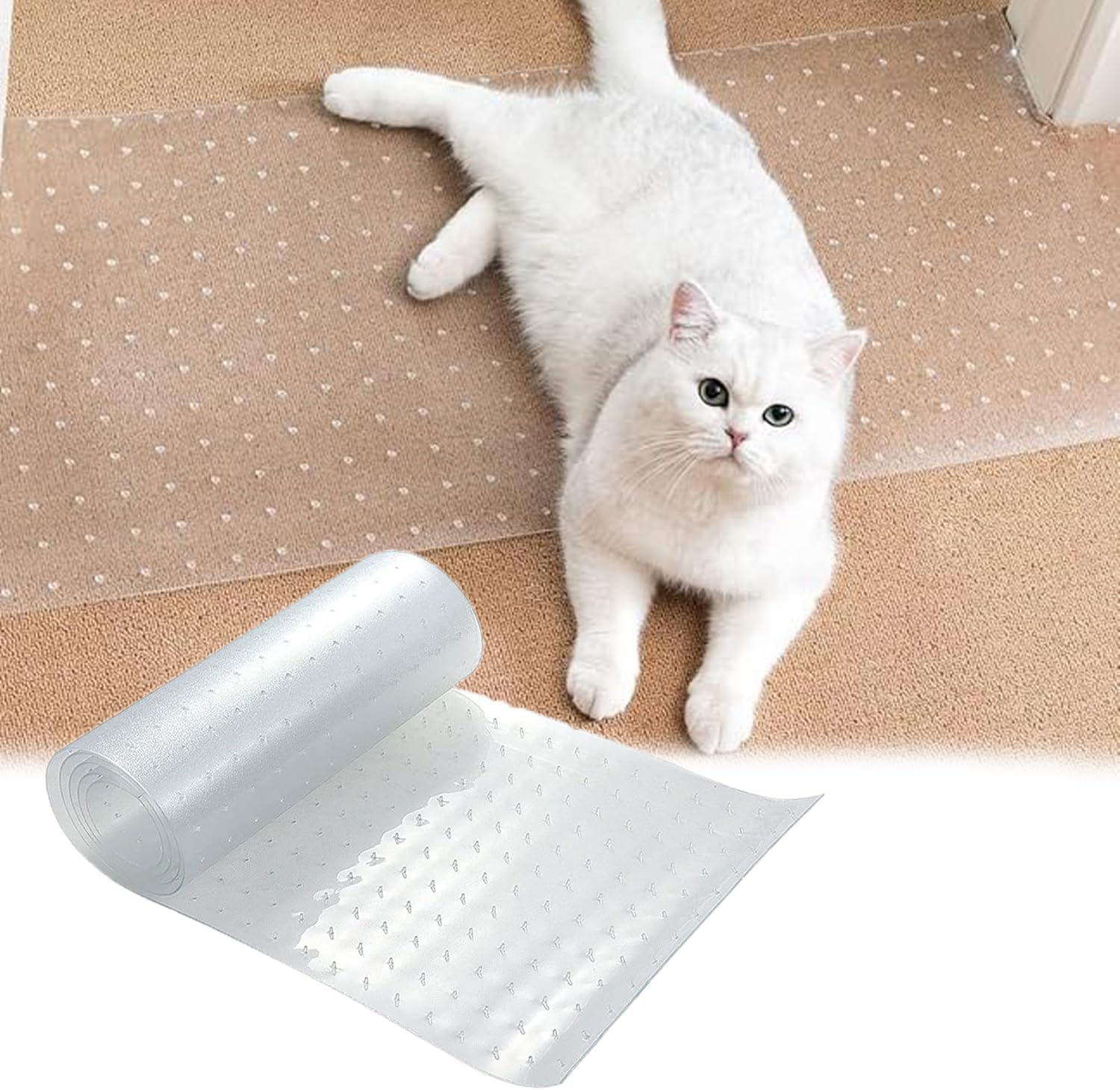 WEZCHUGHAOL 3.6Ftcarpet Protector for Pets-Cat Carpet Protector for Doorway, DIY Anti-Slip anti Scratch under Door Cat Scratch Protector Mat,Easy to Cut Clear PVC Carpet Scratch Stopper image number 6