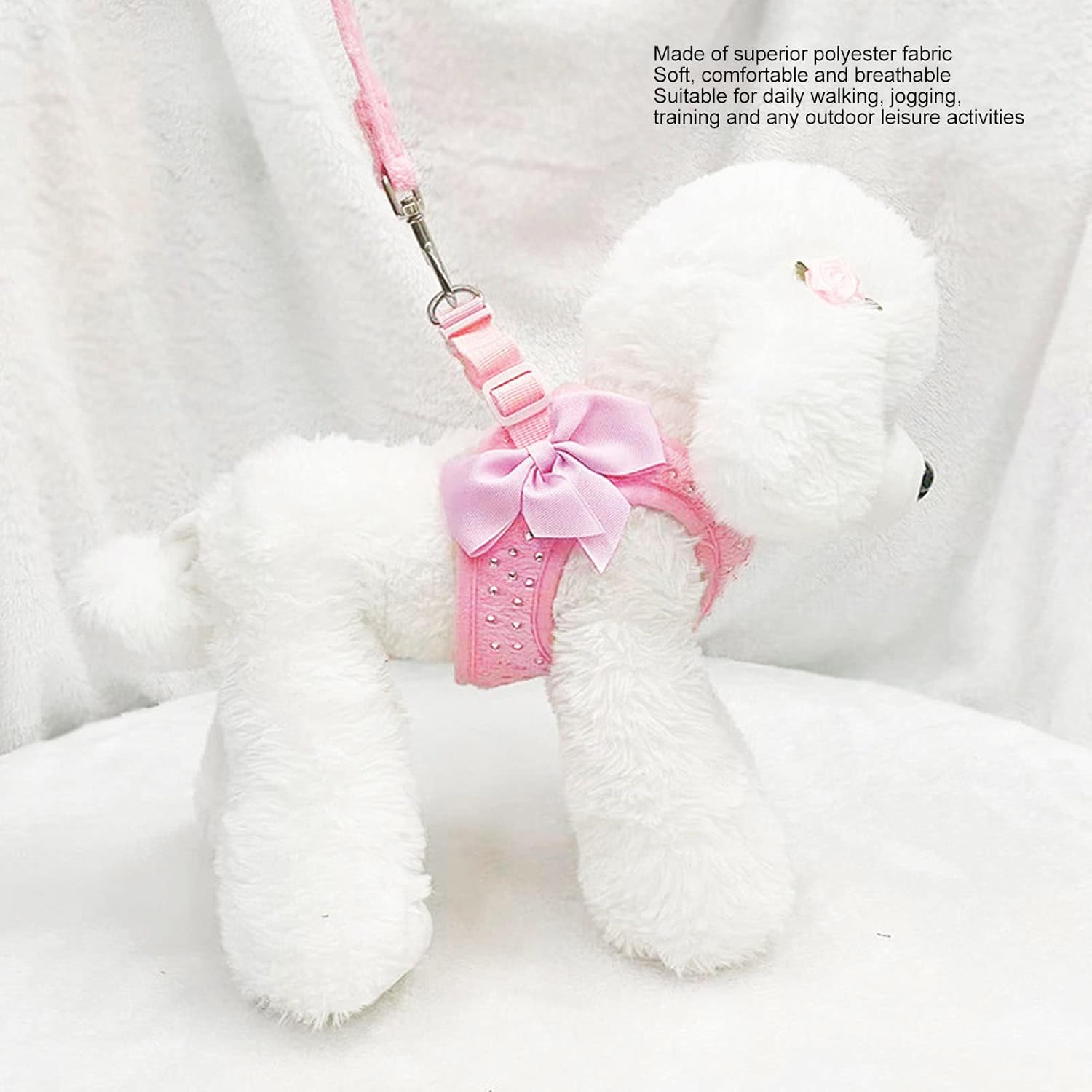 Pet Harness Leash, Rhinestone Decoration Cat Harness Leash Pink Strong Buckle for Pets Cats (S) image number 6