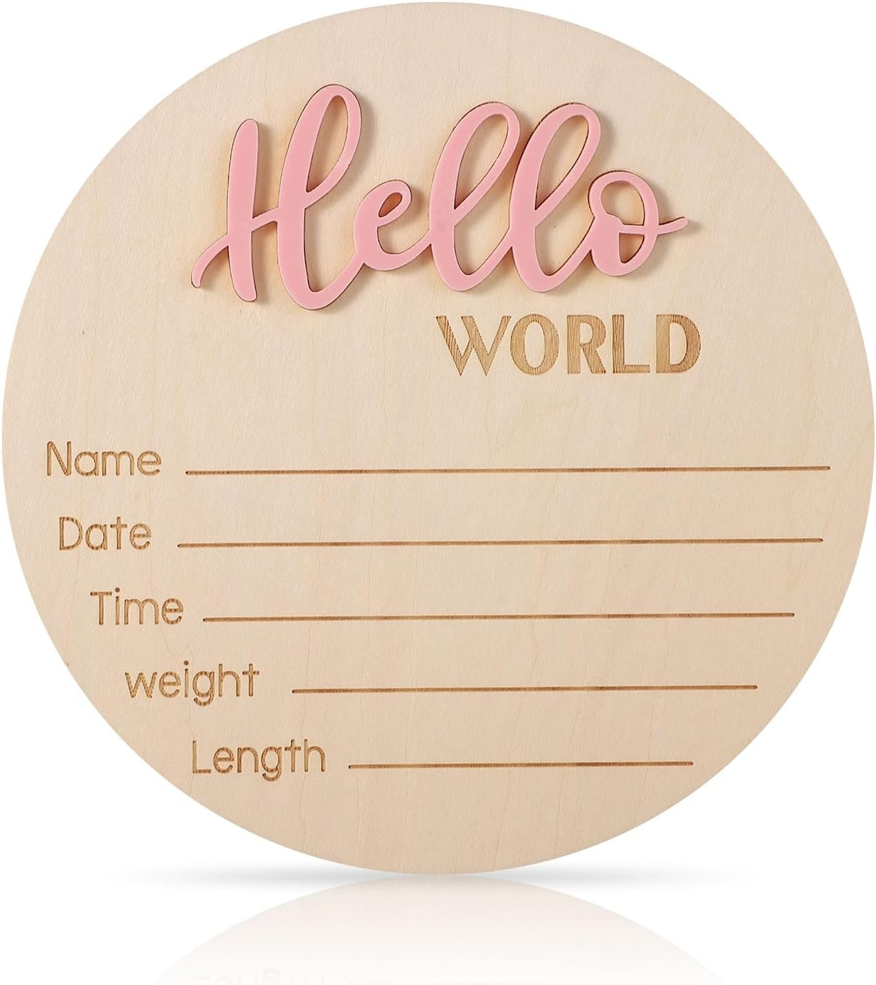 Newborn Announcement Sign, 5.9In Wooden Hello World Sign Baby Welcome Sign Birth Baby Name Plaques for Newborn Boys and Girls Photo Props Baby Shower Hospital Nursery (Light Purple)