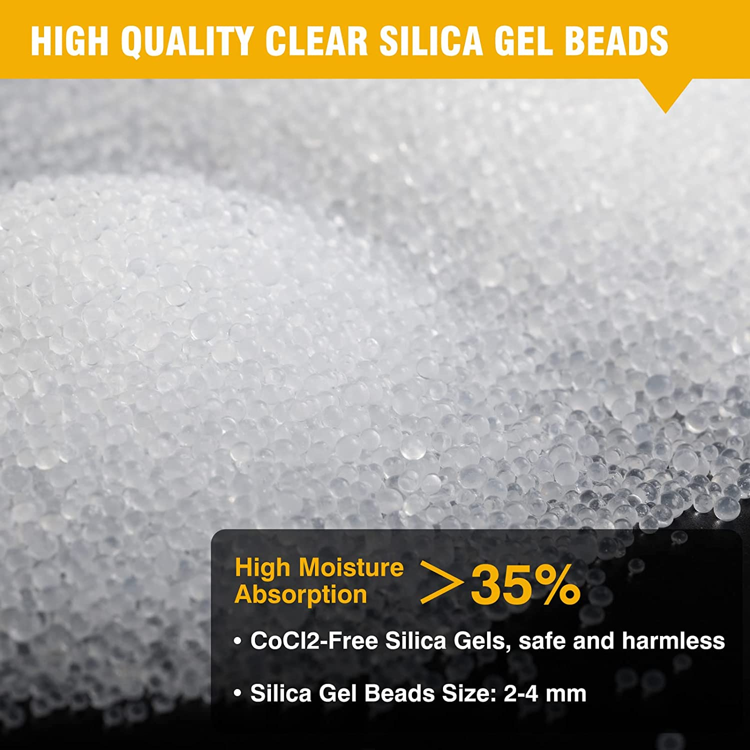 Durimoiy 2 LBS Clear Silica Gel Beads Reusable Desiccant Beads (Industry Standard 2-4 Mm) Rechargeable Moisture Absorber Silica Gel image number 5