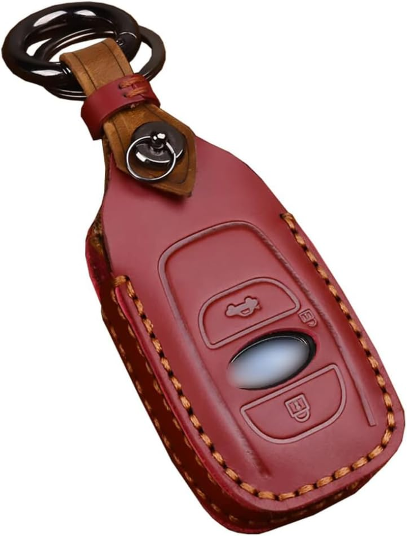 Ontto Key Fob Cover Keyring for Subaru Ascent BRZ Crosstrek Forester Impreza Legacy Levorg Outback STI WRX XV Key Cover Case Accessories Leather Keyless Key Holder Keychain 3 Buttons Blue