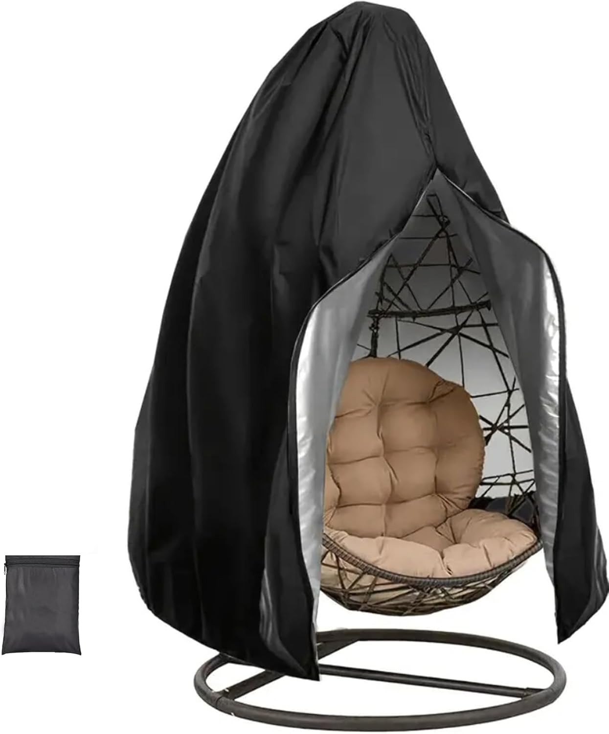 "Patio Swing Chair Cover, Waterproof Egg Chair Covers for Outdoor Furniture, Windproof Swing Egg - Shaped Furniture Covers with Zipper & Drawstring for Open - Air Spaces " image number 5