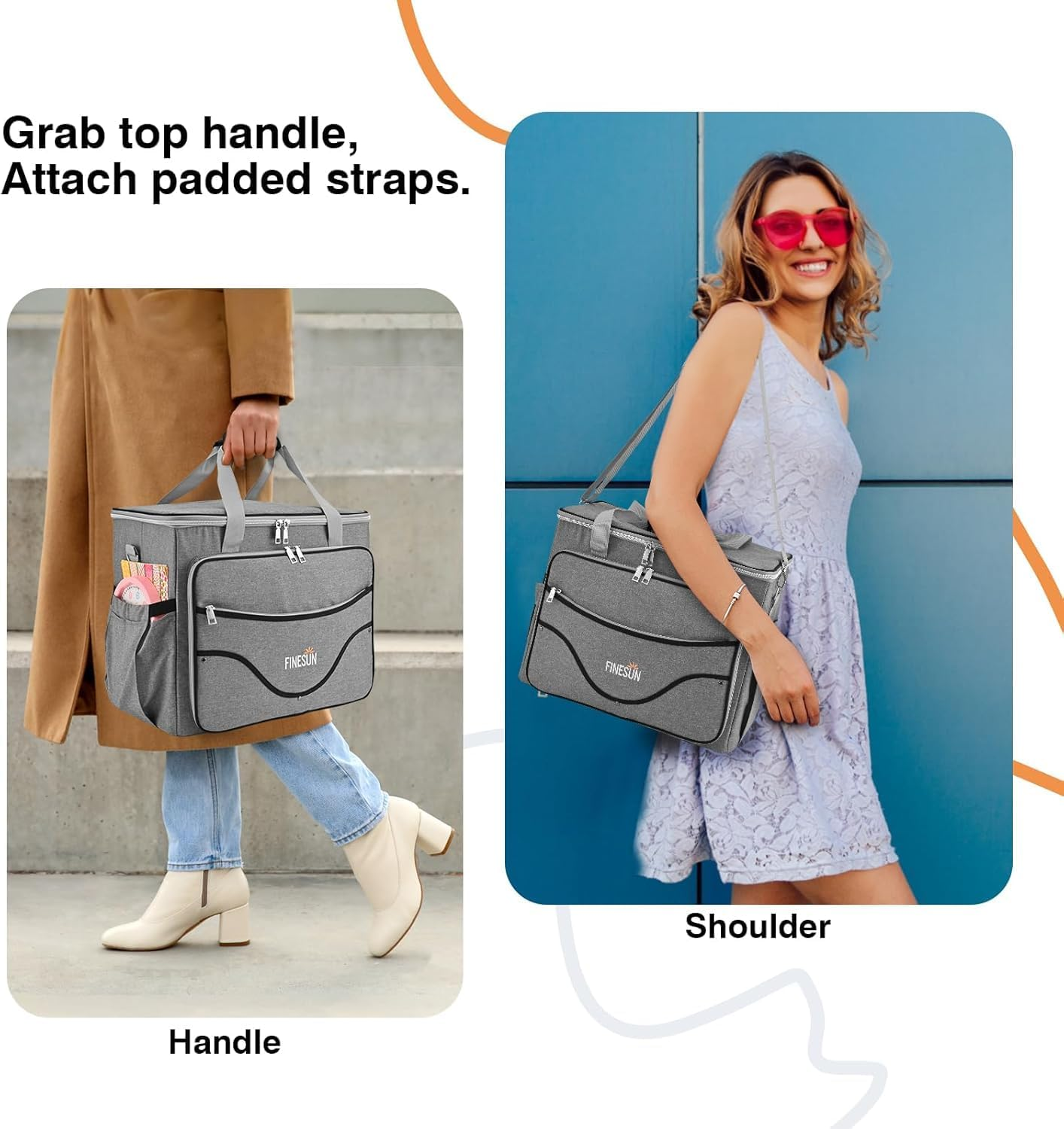 FINESUN Rolling Tote Bag for Women Teacher Bag Rolling Cart Briefcase with Wheels Carry on Wheeled Bag for Work,Office,Craft, Grey, One Size image number 3