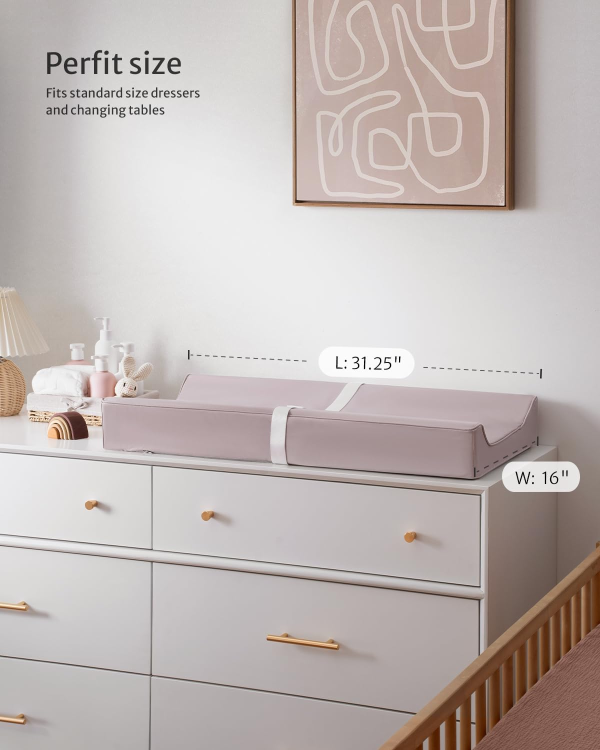 Yunking Vegan Leather Baby Changing Pad with Waterproof & Wipe-Clean PU Cover, Standard Size Cozy Baby Changing Table Pads for Dressers/Tables, Taupe image number 3