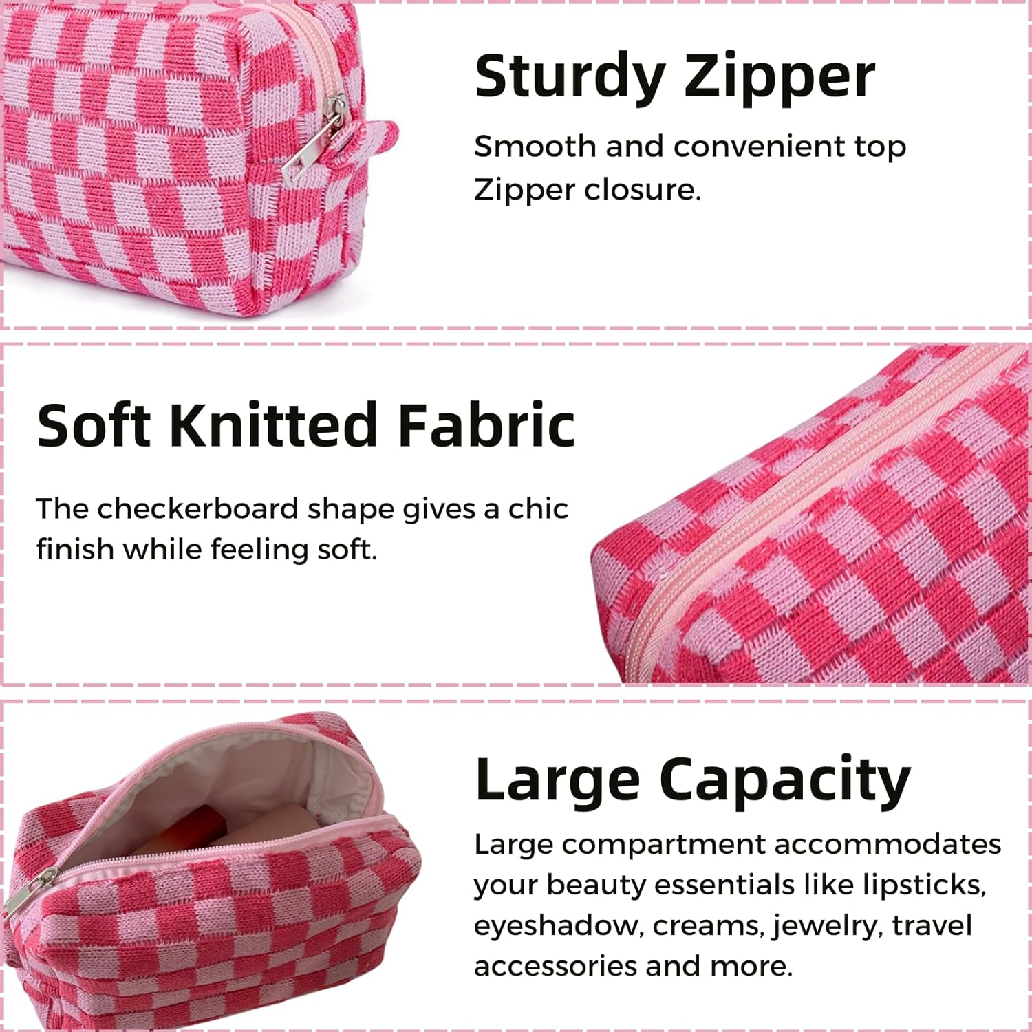 Checkered Makeup Bag Cosmetic Bag for Women, Y2K Accessories Aesthetic Purse Cosmetic Bag, JOMWEN Large Capacity Brushes Storage Bag Travel Toiletry Bag Organizer (Pink) image number 1