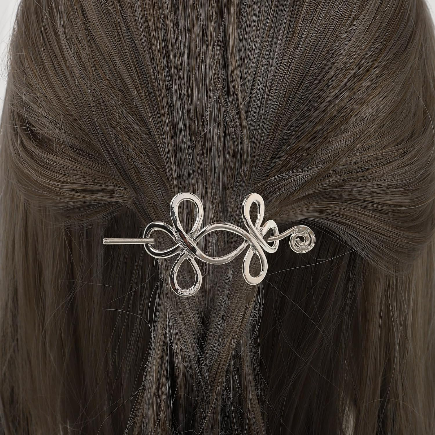 FRCOLOR Pack of 3 Celtic Hair Clips for Thin Hair Silver Celtic Hair Clips with Celtic Knot Celtic Hair Clips for Women Hair Clip with Rod Women'S Feather Hair Fork image number 6