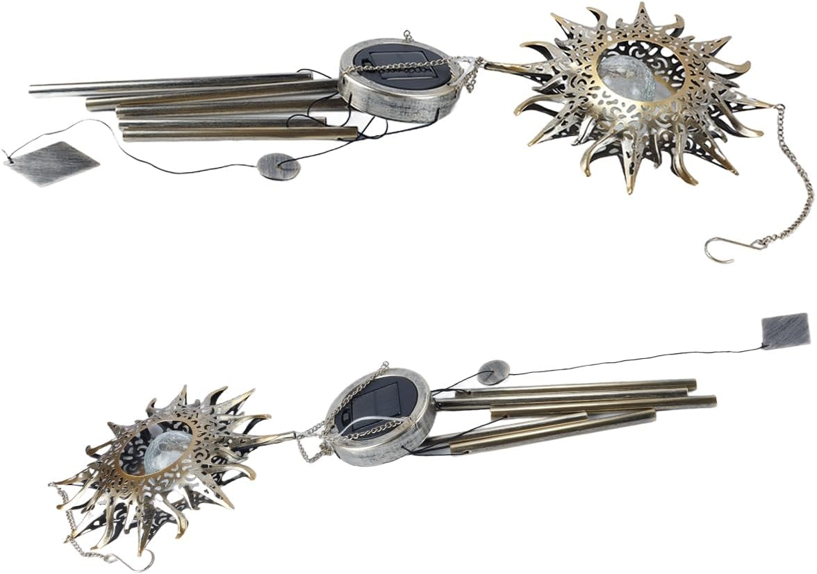 Ausi Sun Moon Solar Wind Spinner Light - Outdoor Garden Night Wind Bell Waterproof Chime Ambient Light Lamp - Lamp for Patio, Deck, Lawn, Yard, Patio, Deck, Garden (Sun) image number 4