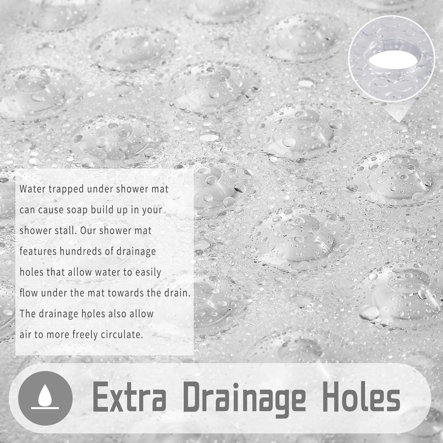 Square Shower Mat Non Slip - 53 X 53Cm, anti Mould Soft Shower Stall Mat with Suction Cup and Drain Holes, Rubber Bathtub Mat Stall Floor Mats for Bathroom, Machine Washable, Bathroom Accessories