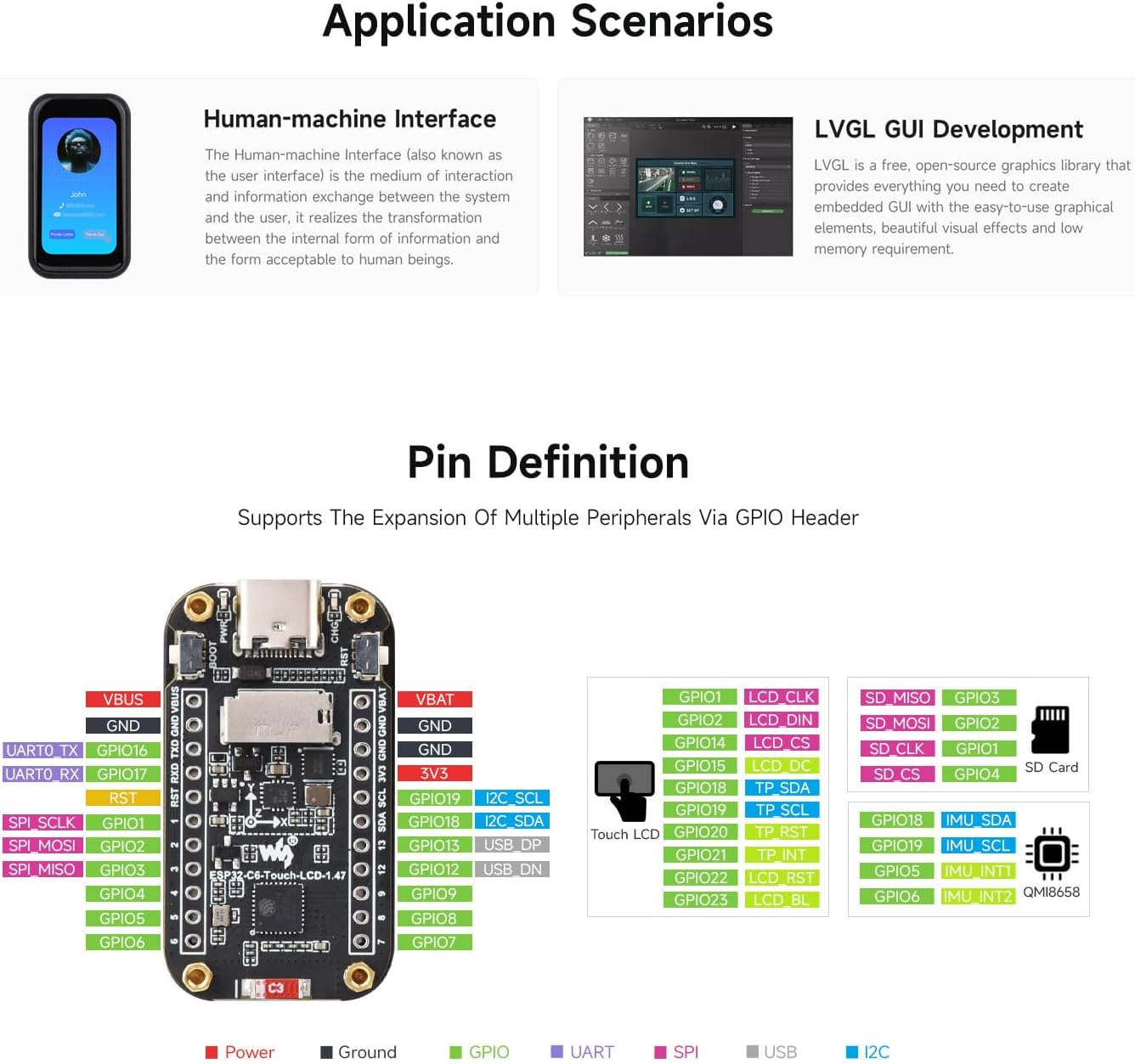 Waveshare ESP32-C6 1.47Inch Touch Display Development Board, 172&times;320 Resolution, 262K Display Color, Supports W-FI 6 / BLE 5, 160Mhz RISC-V Processor image number 6