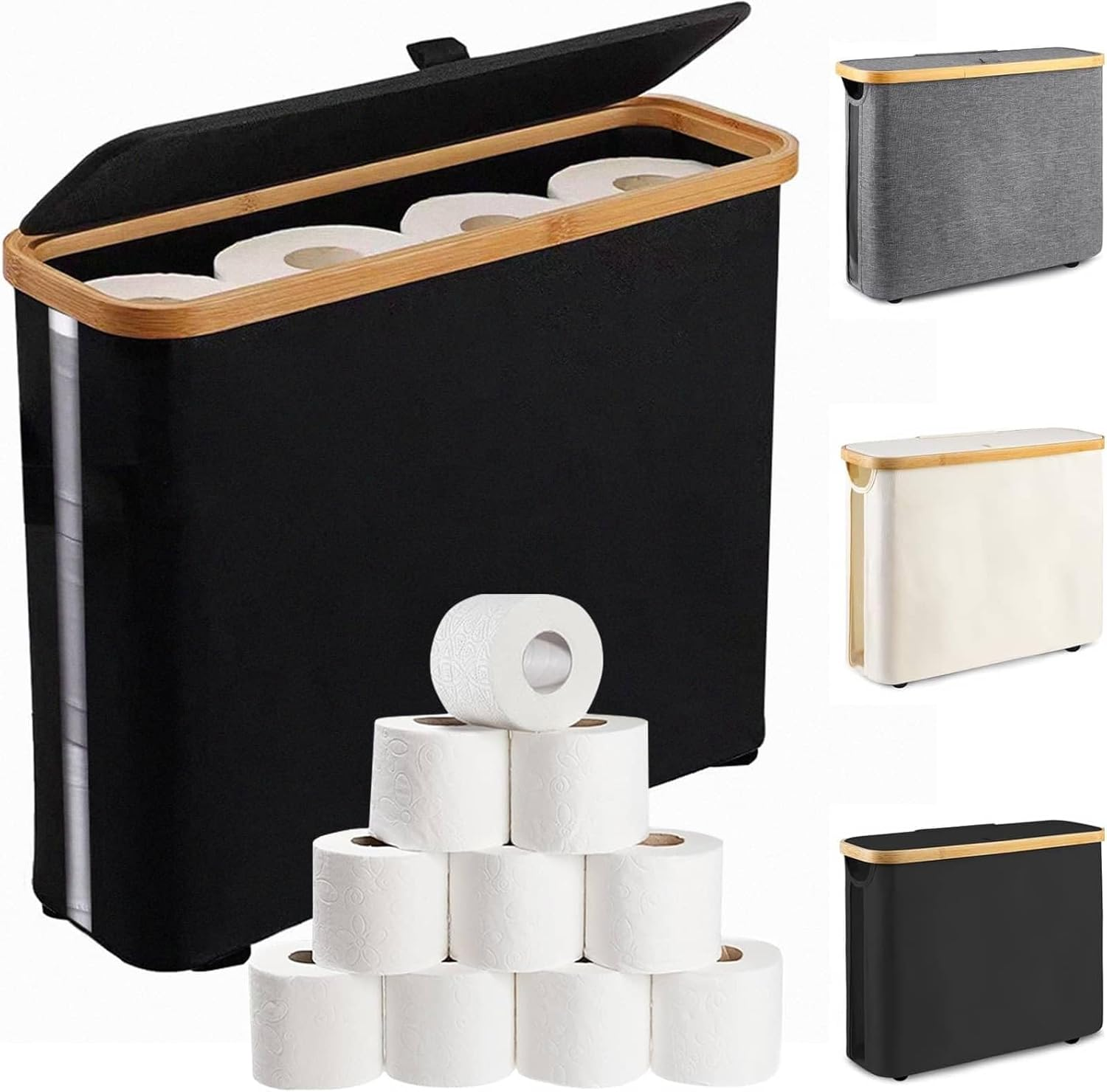 Toilet Paper Storage Basket, Toilet Paper Storage with Lid, Toilet Paper Organizer for Bathroom, Free Standing Toilet Paper Holder, Toilets Holder for up to 12 Rolls, for Bathroom (White)