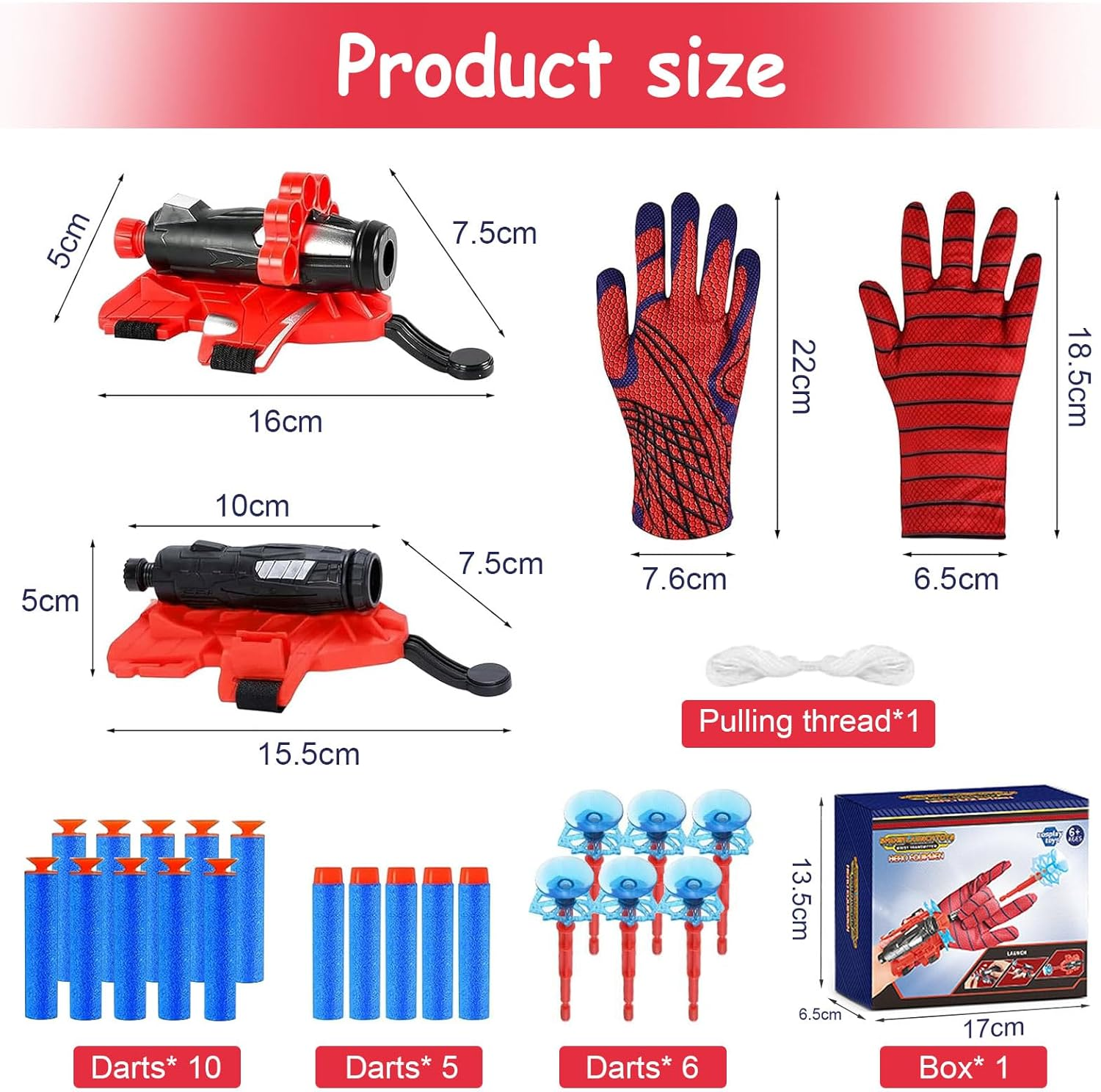 2 Pack Spider Gloves Man Web Shooter Toy with Wrist, Foam Blasters,Spider Launcher Gloves Cosplay Toy Set for Kids image number 6