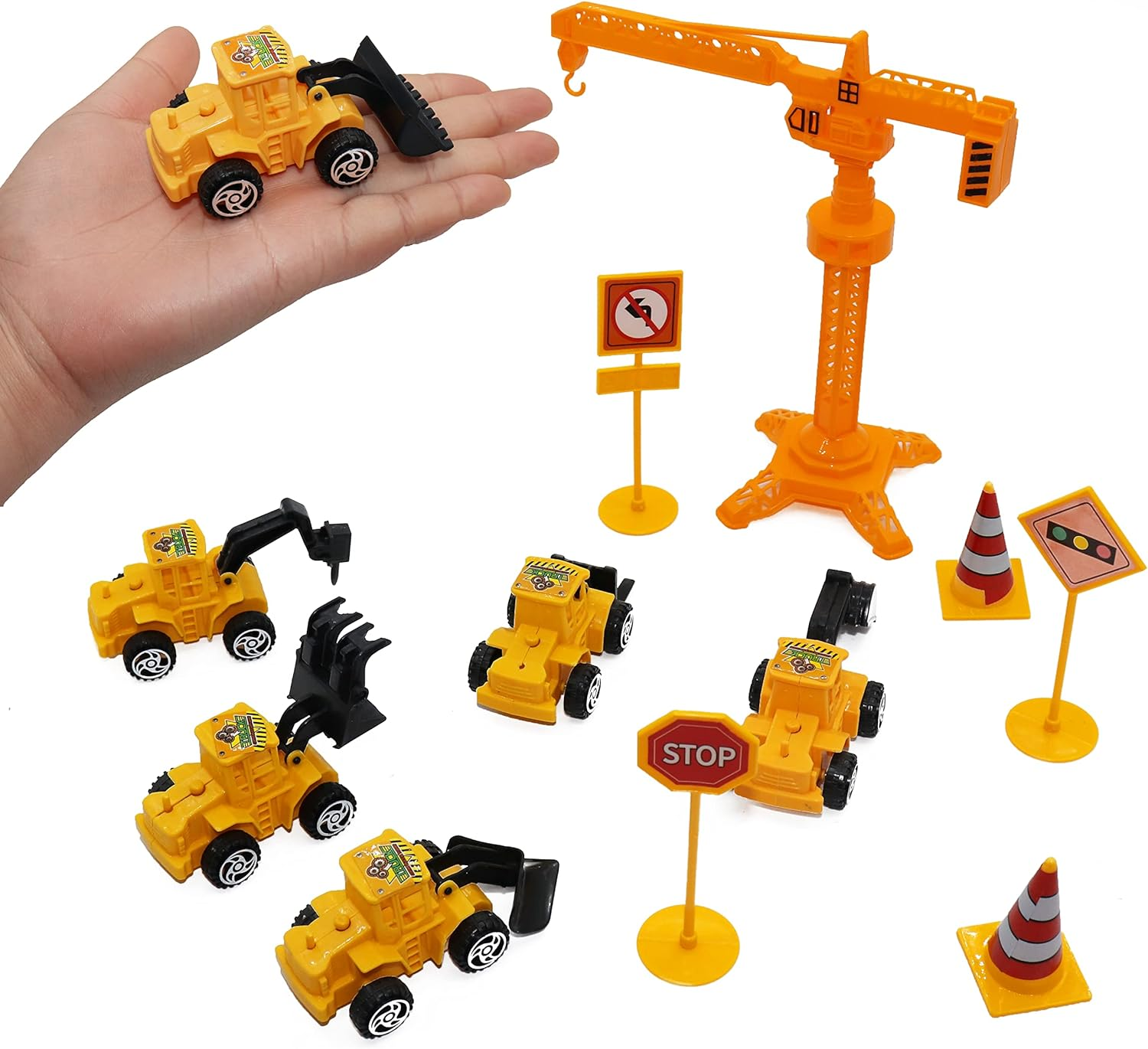 18 PCS Construction Cake Toppers Vehicles Cake Decoration Set Excavator Tower Crane Cupcake Topper Traffic and Road Sign Decor Happy Birthday Party Supplies Favors for Kids Boys image number 5