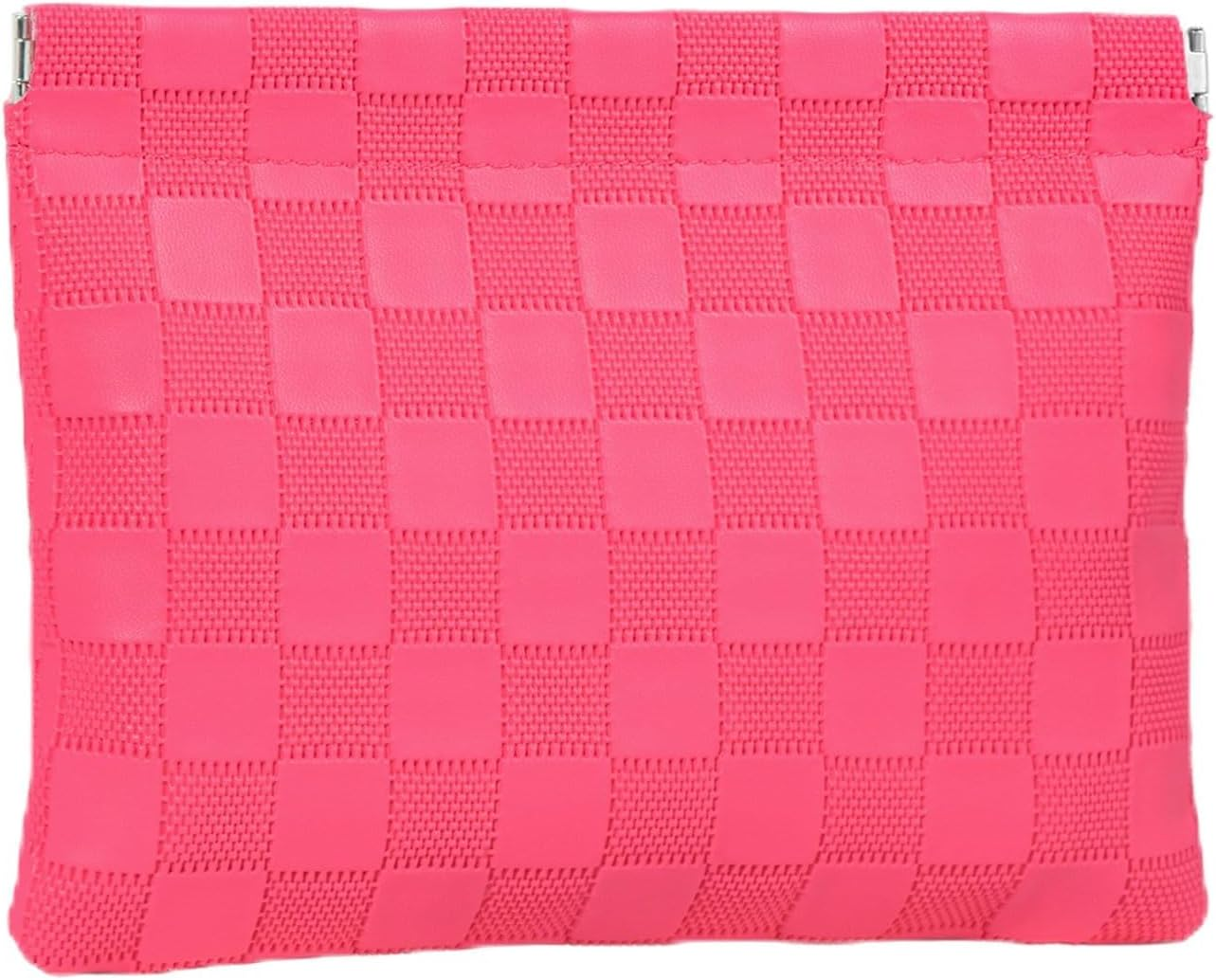 Ksriylm Black Plaid Leather Makeup Pouch for Women Small Make up Bag for Purse Self-Closing Waterproof Initial Checkered Makeup Cosmetic Bags Pouches for Purse Aesthetic Travel Toiletry Bag