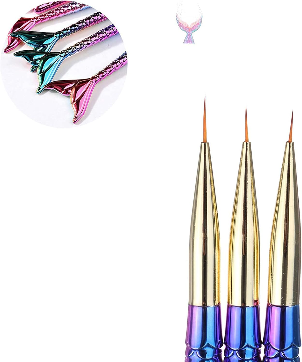 ANCLLO Pack of 3 Nail Art Brushes, Professional Nail Art Brushes, Colourful Fishtail Brushes, Dotting Tool Pieces, Nail Art Liner Brush, Nail Art Painting Liner Pen image number 5