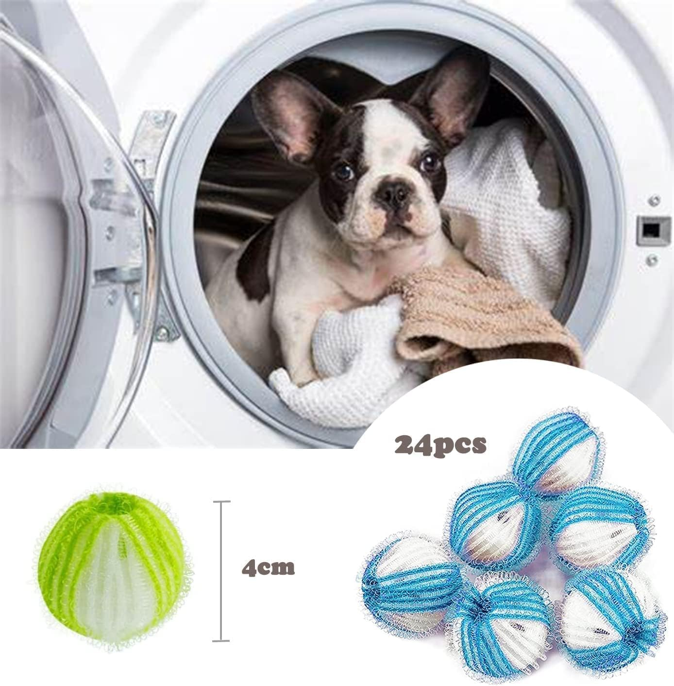 24 Pieces Pet Hair Remover for Laundry, Betterjonny Reusable Dryer Washing Balls Hair Lint Remover Laundry Ball, Pet Hair Laundry Catcher for Laundry - Green image number 4