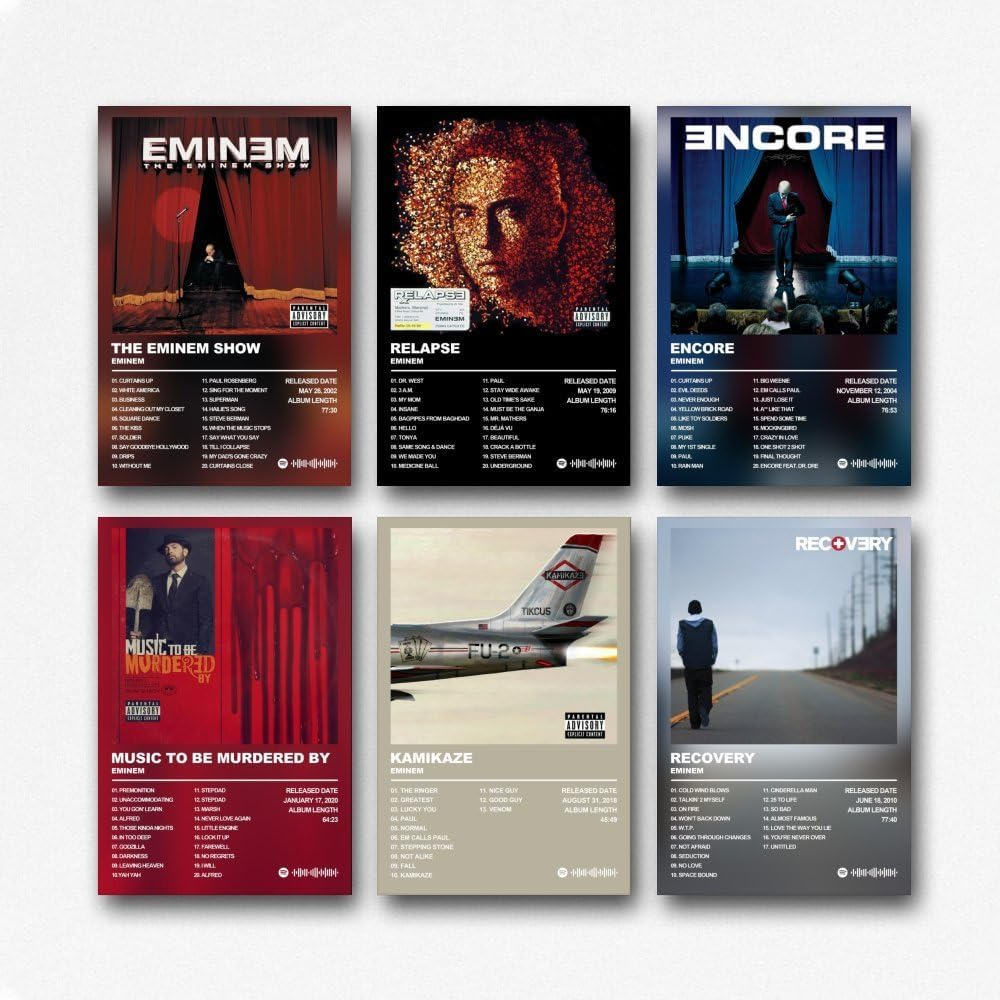 Eminem Poster Rapper Music Album Poster a Set of 6 Canvas Posters Room Aesthetic Festival Gift Family Bedroom Decor Wall Art Home08X12Inch(20X30Cm) Unframe-Recovery Kamikaze Encore Relapse Eminem Pos image number 4