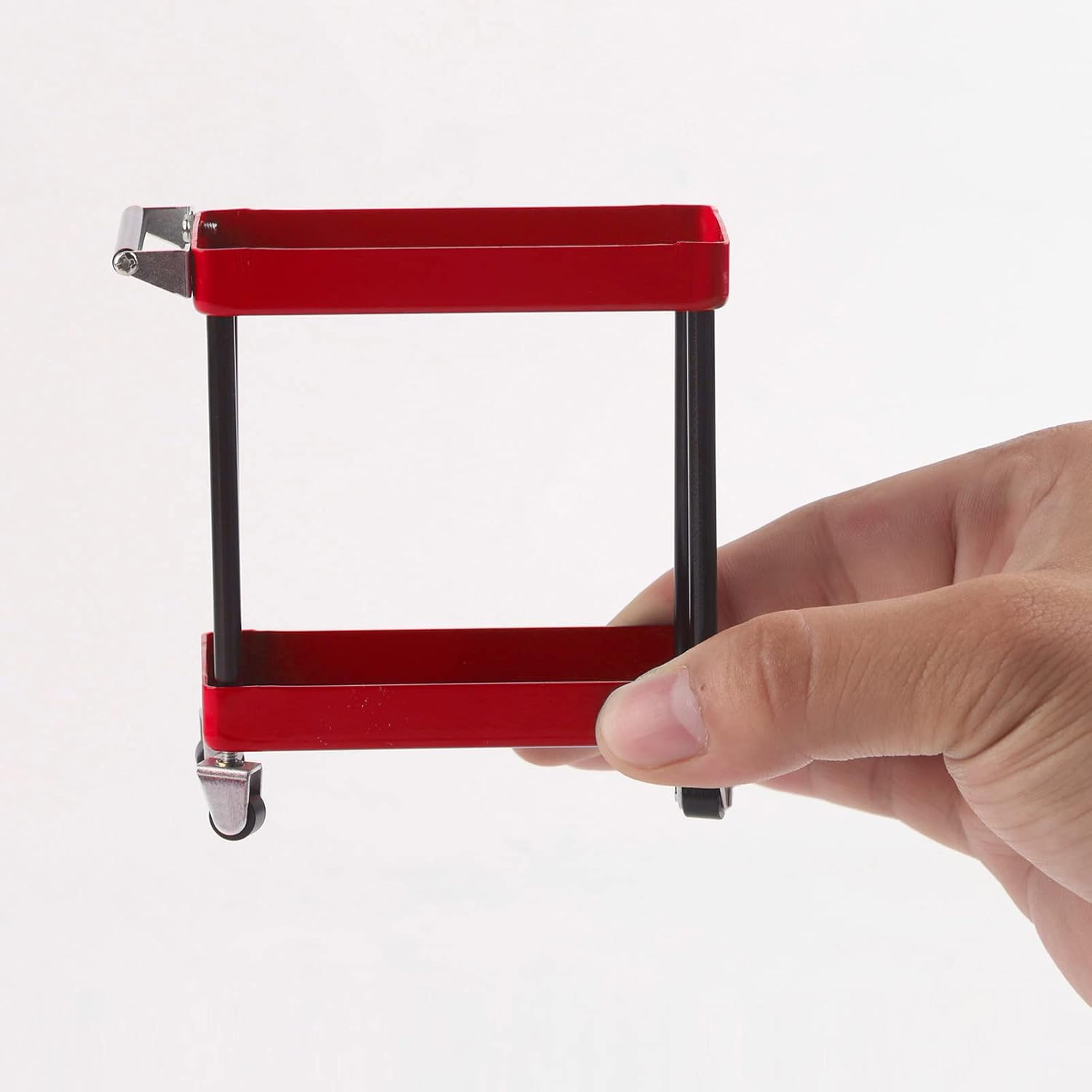 Joyzan RC Tool Trolley, Mini 2 Tier Tools Storage Cart Toolbox Trolley Mobile Workshop Garage Repair RC Accessories Metal Mechanic Handyman Level Tray Applicable to 1/8 1/10 1/12 1/16 Scale Model - Red image number 6