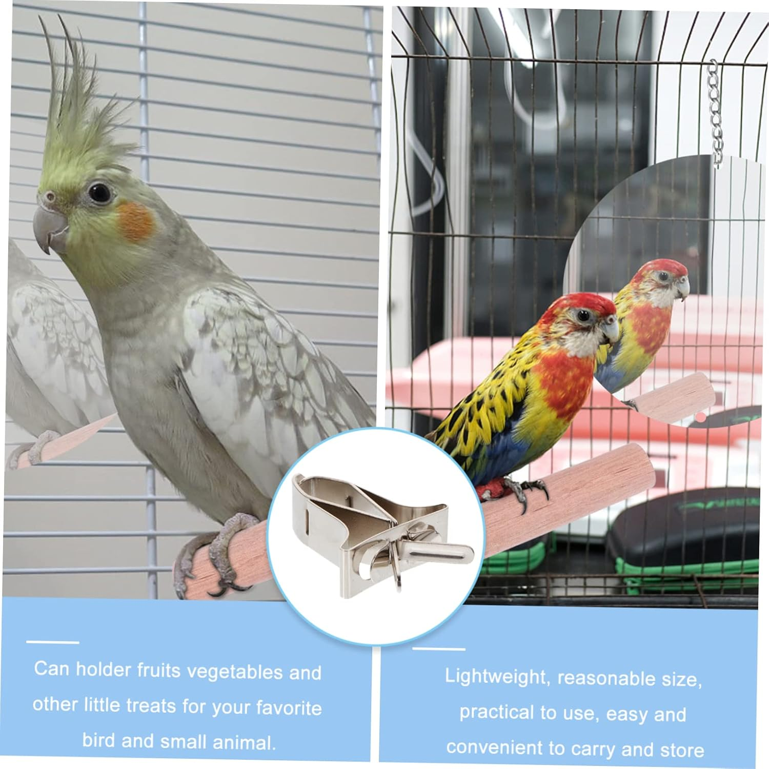TEHAUX Bird Cage Food Feeding Clamp Parrot Feeding Clamp 2Pcs Metal Bird Food Clips Easy Install Non-Slip Durable Material image number 2