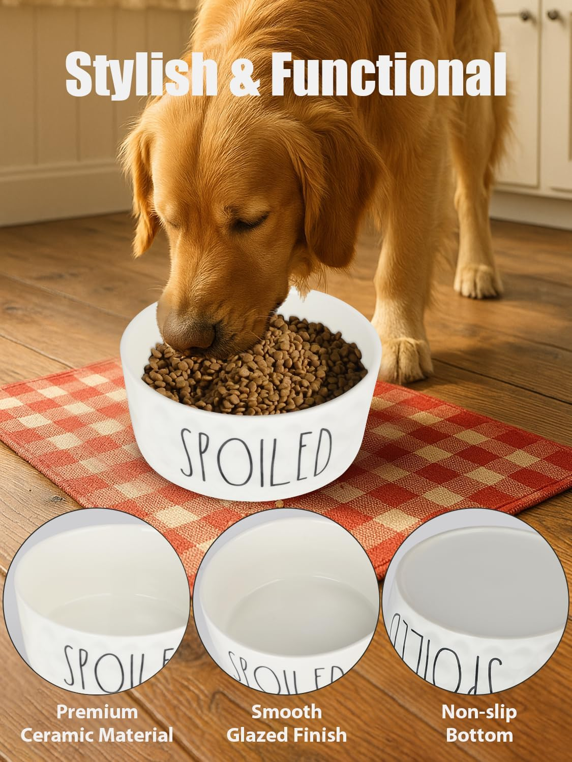 70OZ Ceramic Dog Bowl - 10'' Extra Large Food Water Dog Bowl, Heavy Duty Non-Slip Dog Dish for Medium and Large Dog, Food Grade Porcelain Pet Feeder Bowl, Microwave & Dishwasher Safe, White image number 3