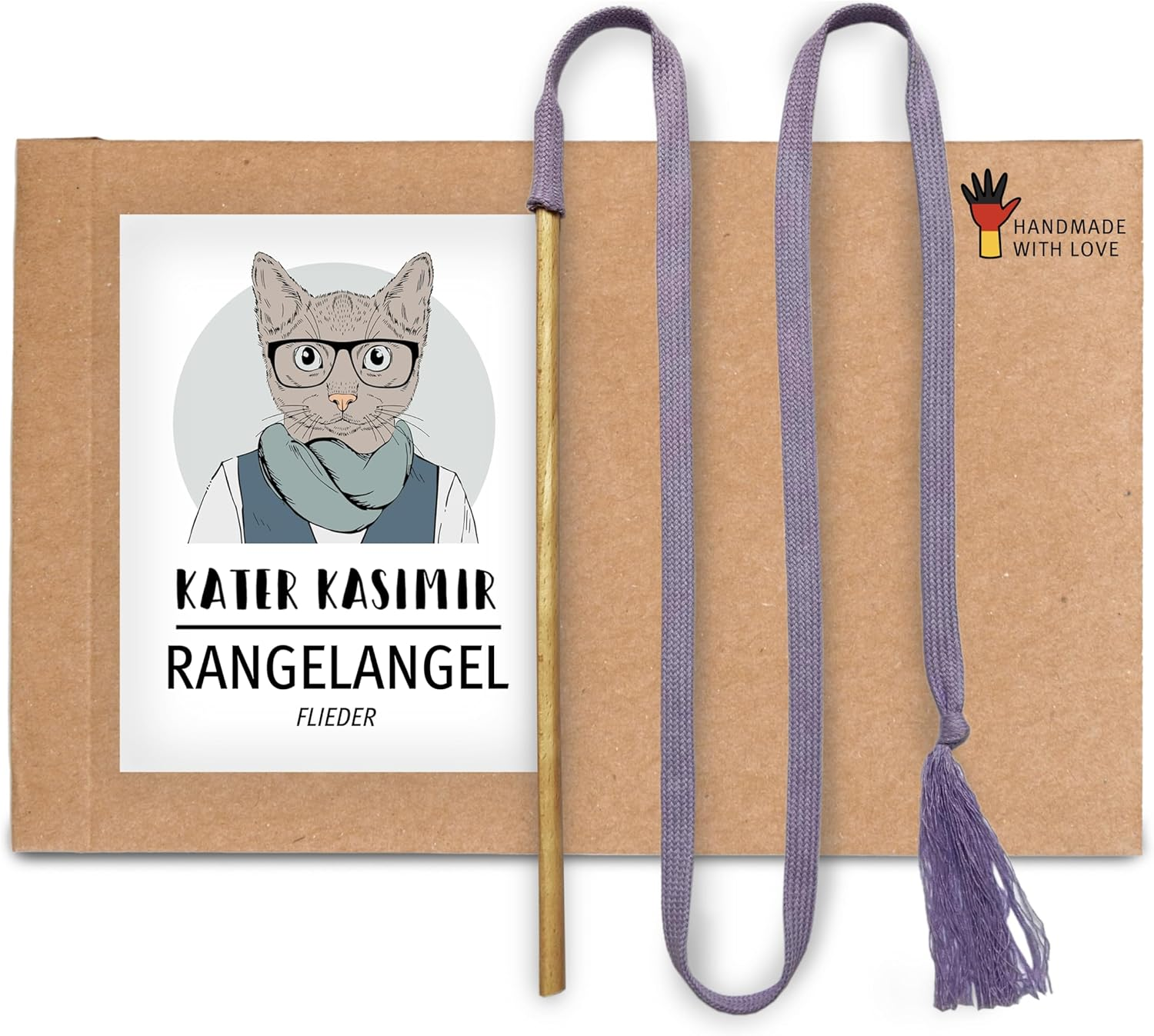 The RANGELANGEL: Our Cat Fishing Rod with Beech Wood Rod and Lilac Cotton Ribbon. Handmade and Lovingly Made in Germany Sustainable Cat Toy image number 2