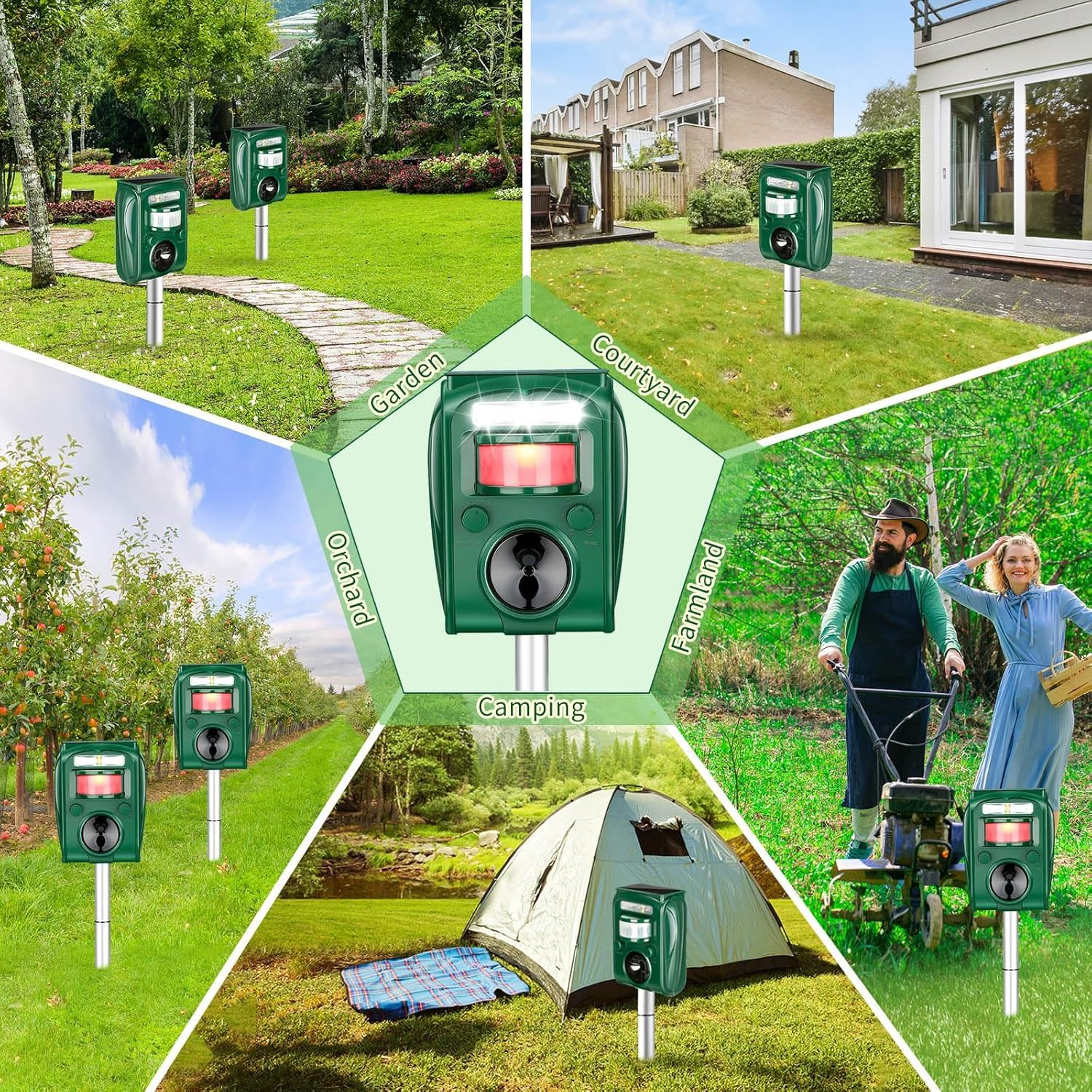 Solar Animal Repeller, Ultrasonic Cat Deterrent Outdoor, Usb/Solar Powered Repellent, Motion Sensor & Flashing Light, Repel Dogs, Fox, Raccoon, Rabbit, Squirrels, Coyote Deterrent image number 2