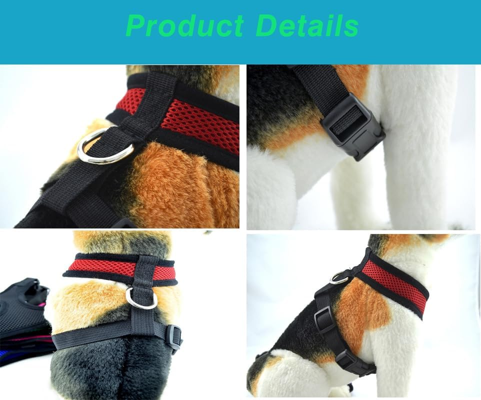 Soft Mesh Dog Harness Air Mesh Dog Harness Dog Cat Vest Harness Breathable Soft Mesh Padding Pet Puppy Cat Comfort Padded Vest No Pull Harnesses (Black, M) image number 4