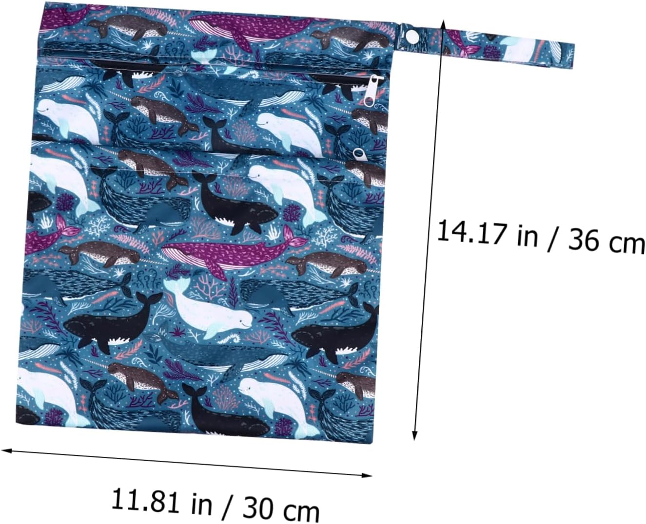 Reusable Baby Diaper Bag Wet Dry Bag Double Zipper Waterproof Printed Cloth Storage for Travel Pool Daycare, Whale Pattern image number 3