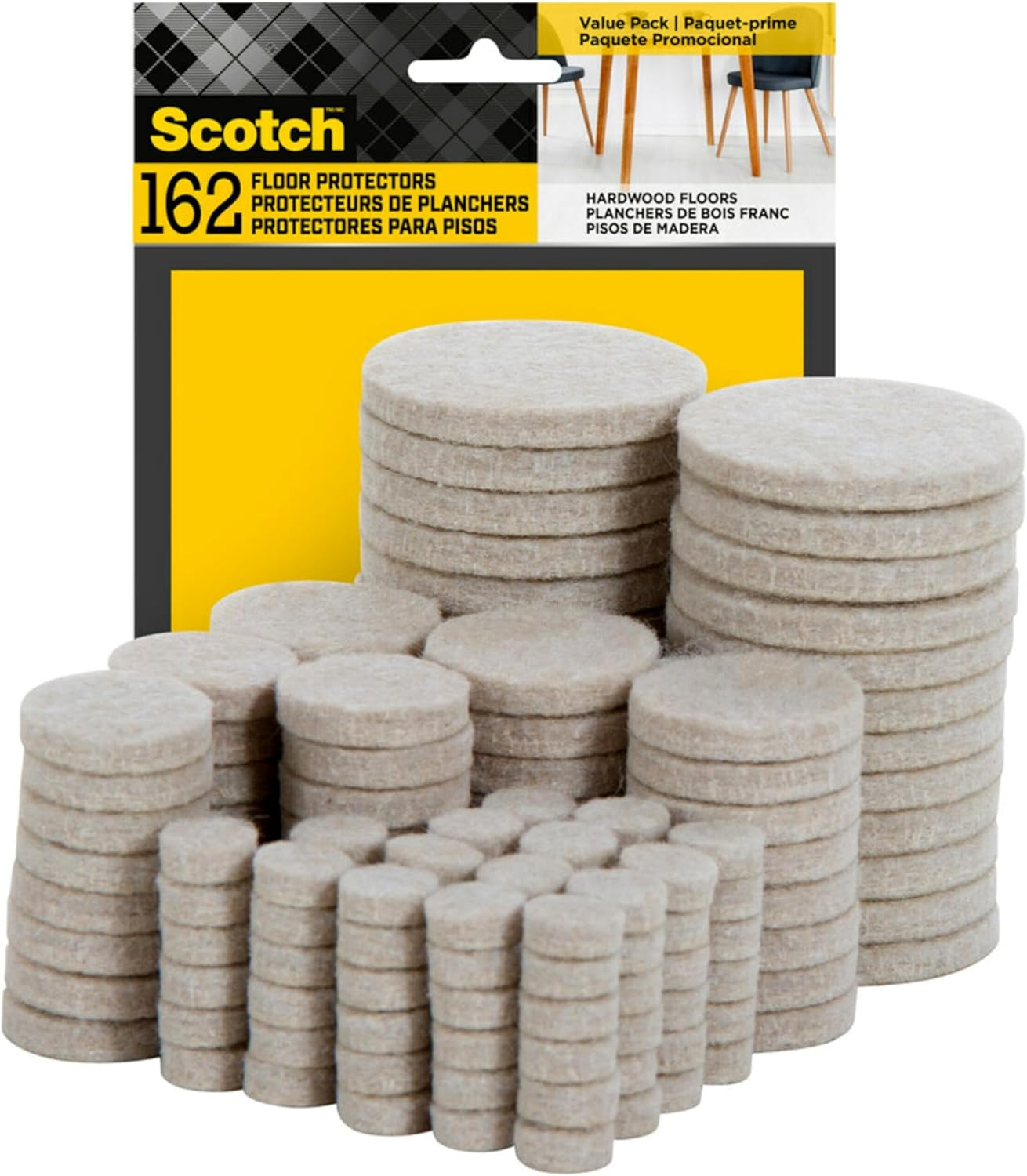 Scotch&trade; Felt Pads Value Pack, SP845-NA, Beige, 162 Pack