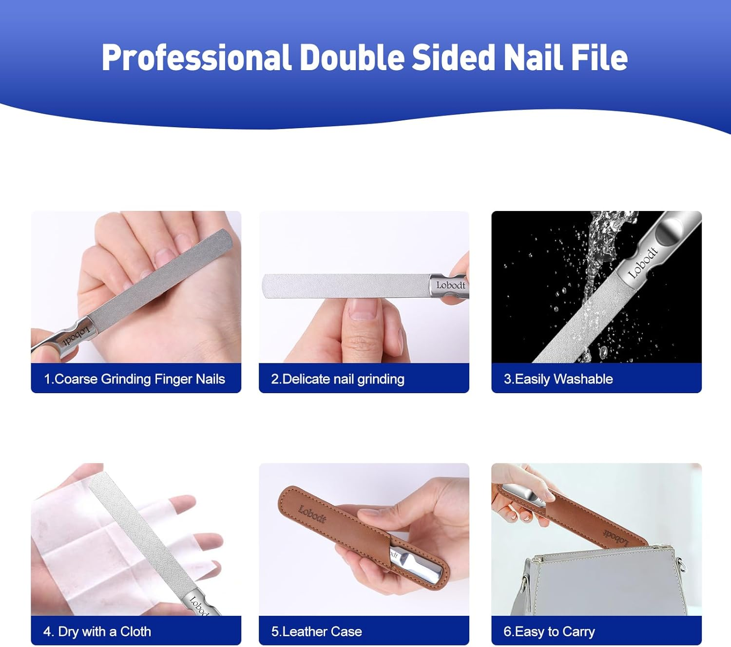 Lobodt Nail Trimmer, Stainless Steel Nail File with Non-Slip Handle and Leather Case, Easily Double-Sided for Men and Women and Files Nails, Great for Home Salon or Travel Use image number 3