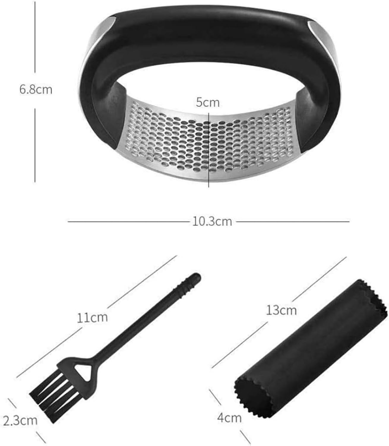 Garlic Press Rocker，Silicone Garlic Peeler，Stainless Steel Garlic Mincer Crusher - with Ergonomic Handle Silicone Tube Peeler and Cleaning Brush Tool image number 4