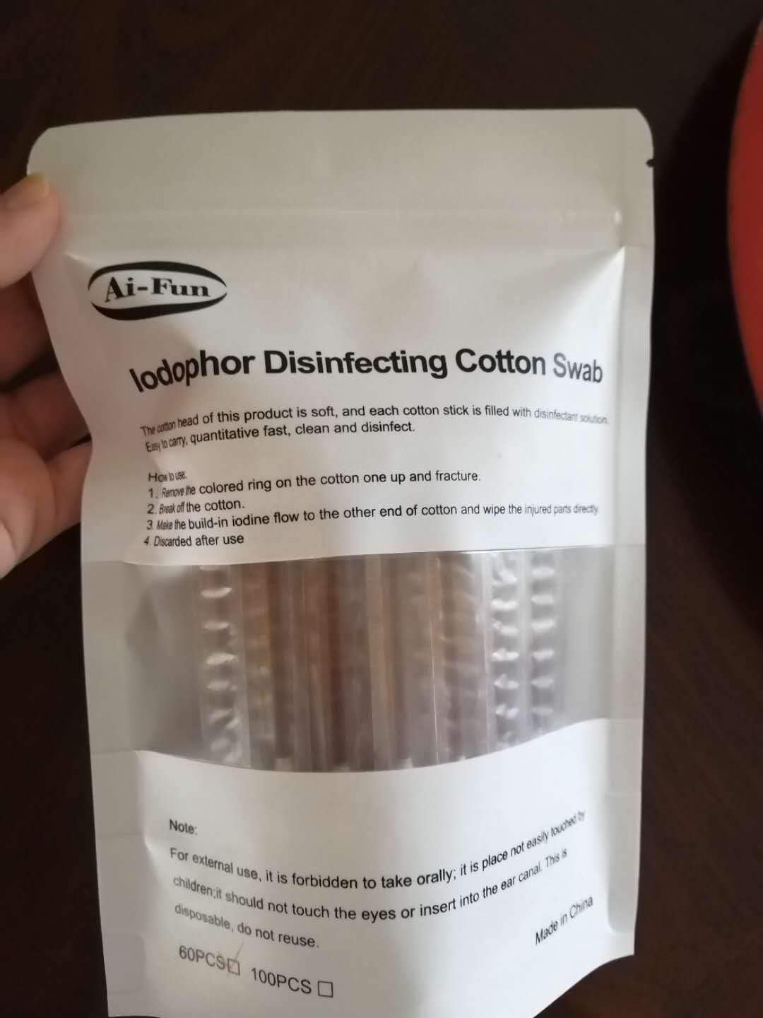 60 Pcs Disposable Medical Iodine Cotton Swabsticks - Portable Iodine Disinfected Cotton Stick for First Aid Wounds Care Sterilization image number 2