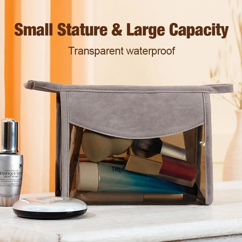 AHPOUN Clear Makeup Bag, Large Capacity Travel Toiletry Bag, Portable Waterproof Cosmetic Bag with Handle, Simple Fashionable Multi-Functional Zipper Pouch for Daily Travel Commuting