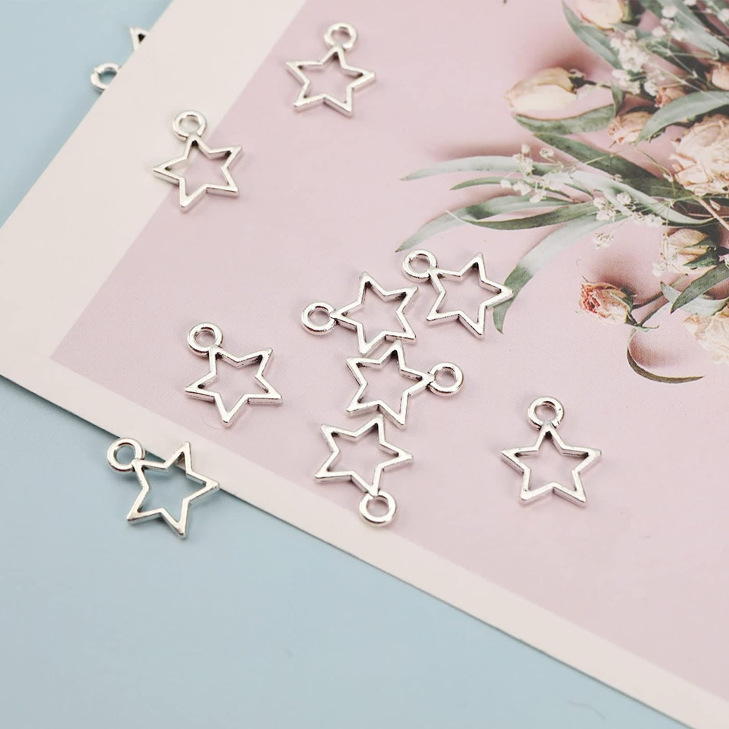 160Pcs Star Pentagram Hollow Frame Charms Open Bezel Frame Antique Silver Pendant DIY Crafts Bracelets Necklace Jewelry Making 14X11Mm Alloy image number 2
