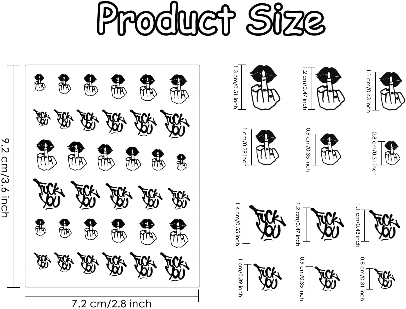 DS. DISTINCTIVE STYLE Middle Finger Nail Art Stickers 4 Sheets of Self-Adhesive Nail Decals 2 Styles X 6 Sizes Sticker Decal for Nail Designs image number 3