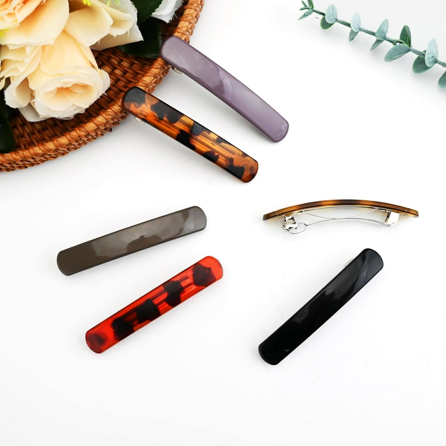 6 PCS Hair Clips Colored 9Cm/3.5" Barrette Tortoise Shell Acetate French Barrettes Hair Clips, Metal Snap-On Hair Pins No Hair Damage, Hair Styling Clips for Girls Women (B) - Crescent image number 7